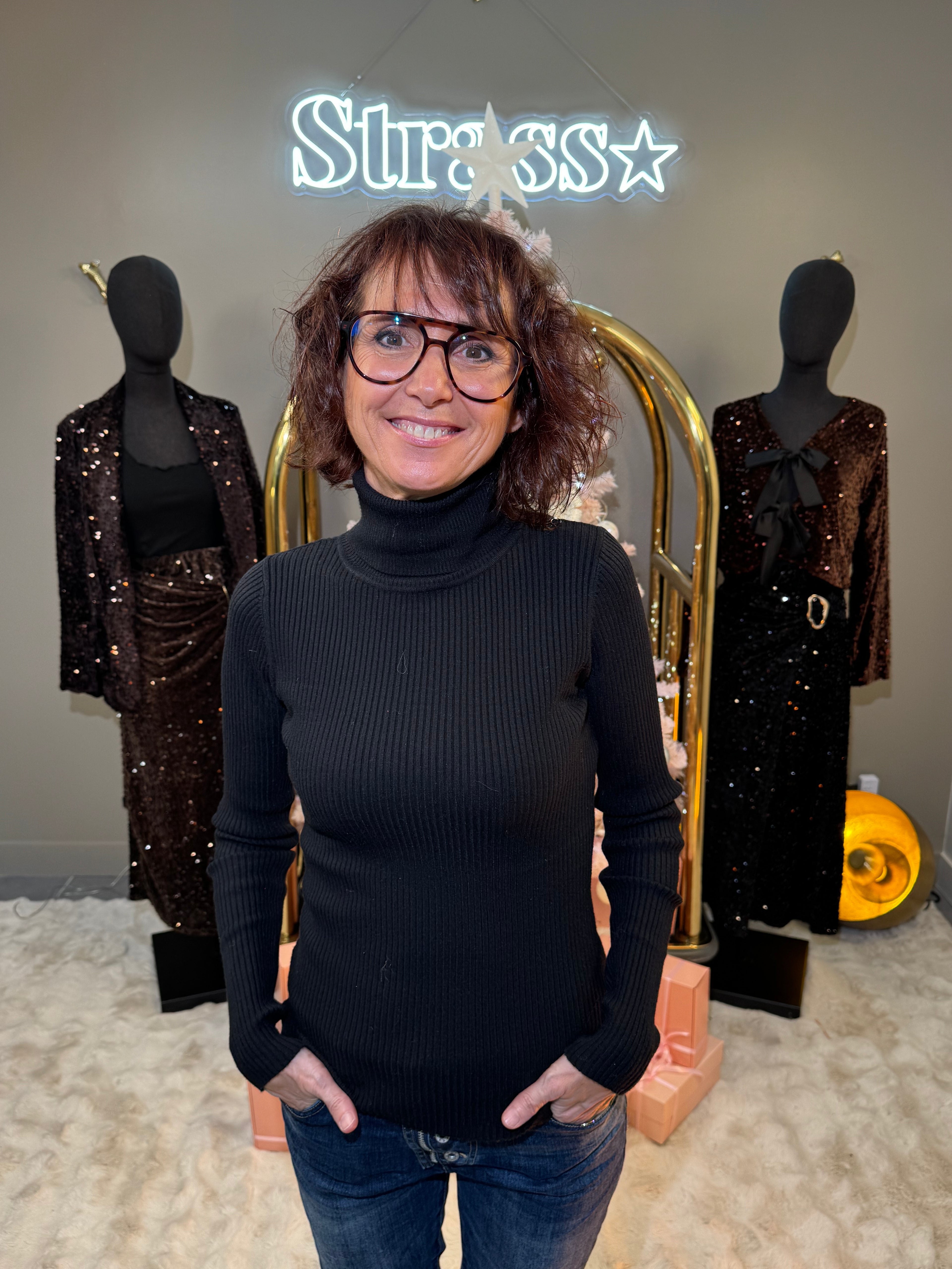 Pull Col Roulé Chaussette Noir