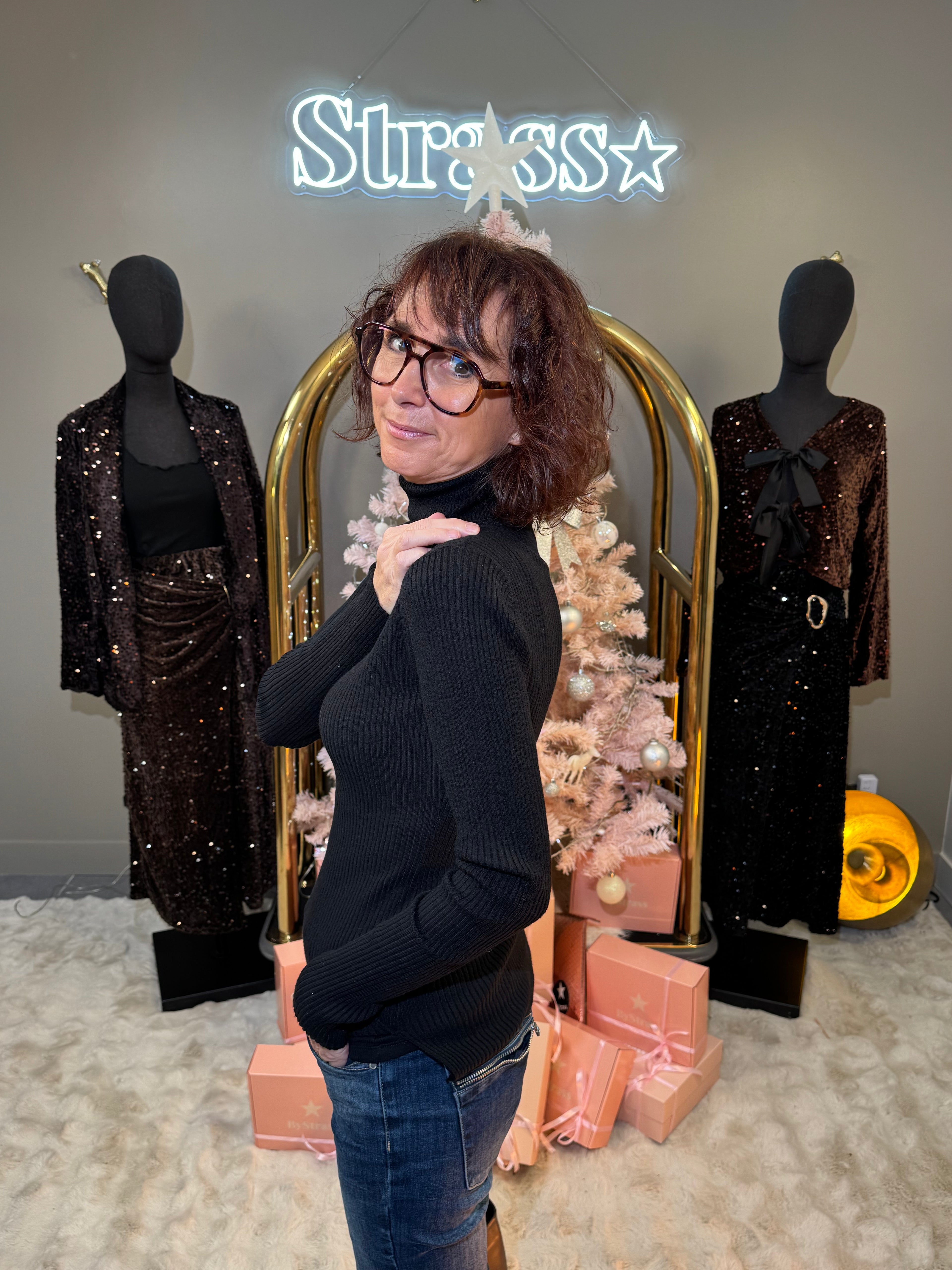 Pull Col Roulé Chaussette Noir