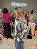 Pull Sofia Rayé Taupe