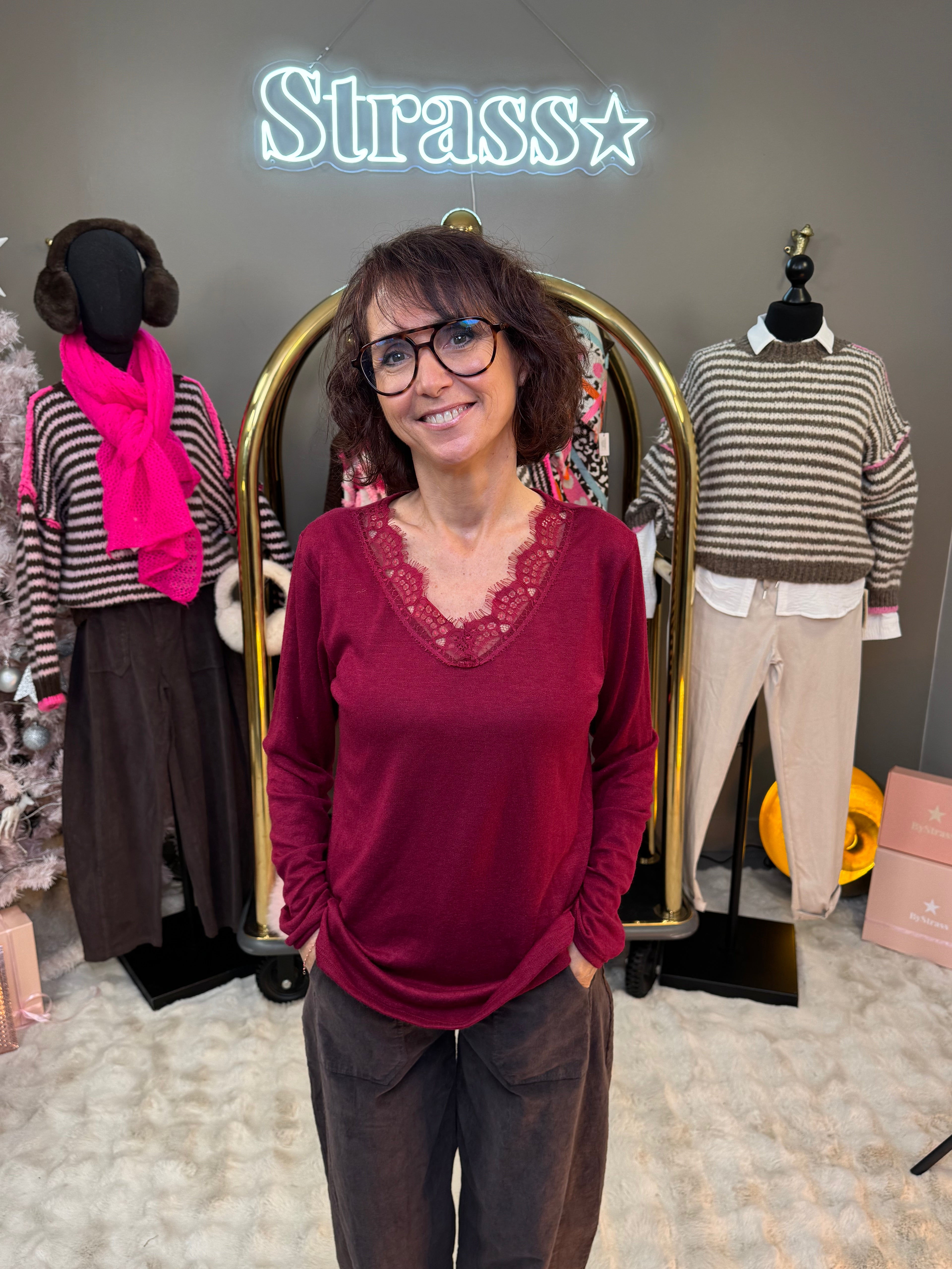 Top Chaud Chaud Dentelle Bordeaux