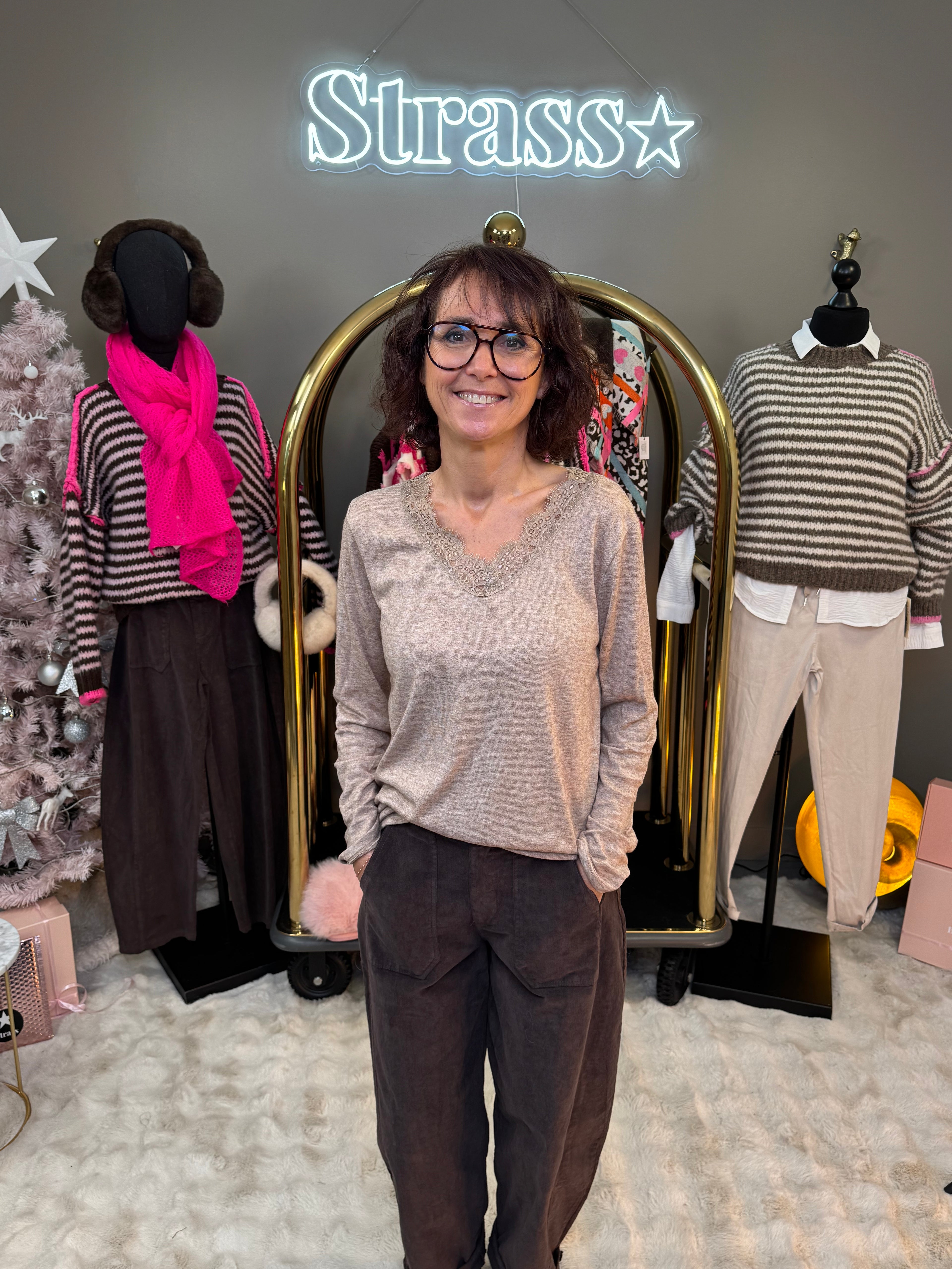 Top Chaud Chaud Dentelle Taupe