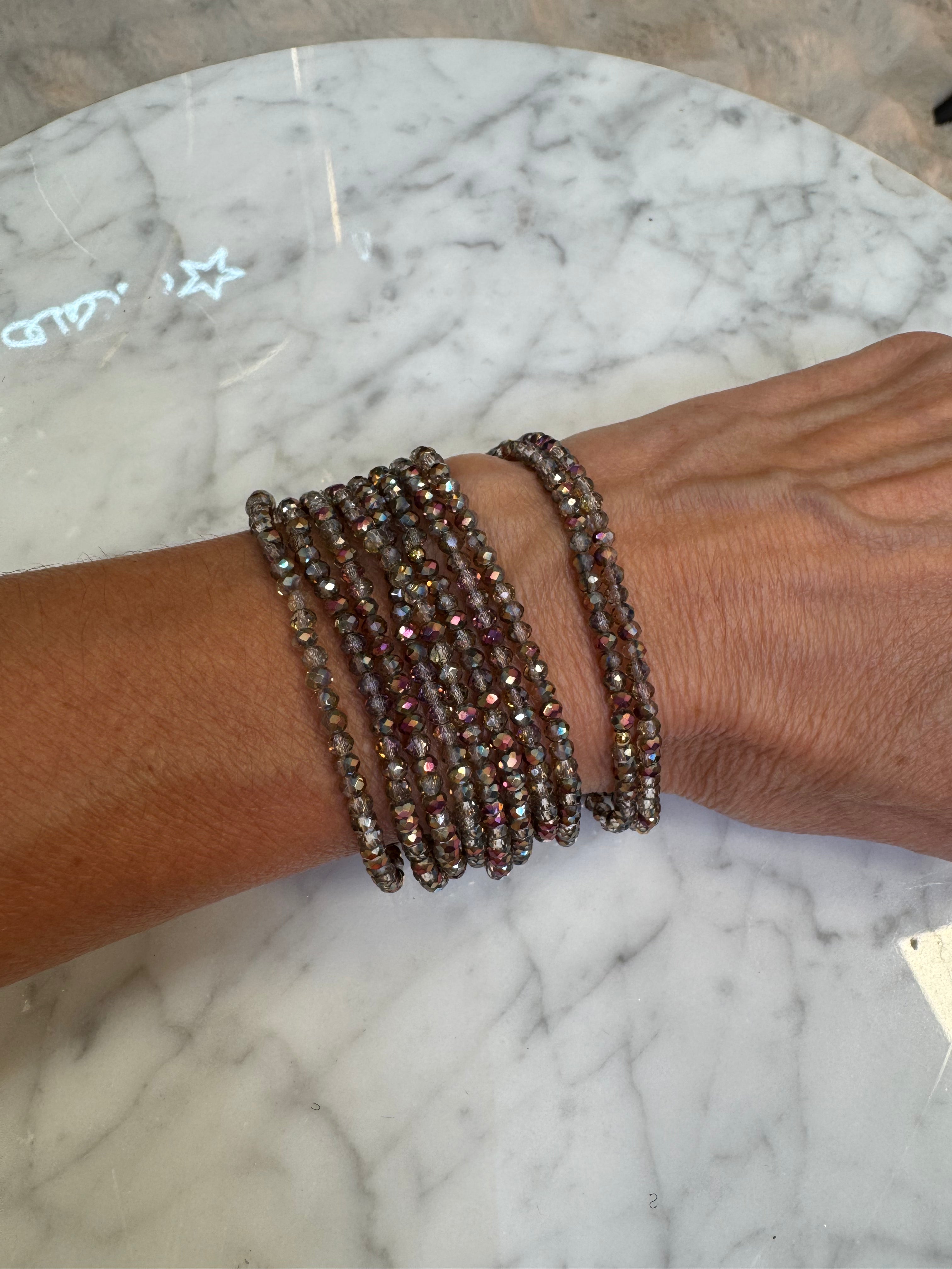 Lot de 10 Bracelets Elastiques Cristal Beige Irisé