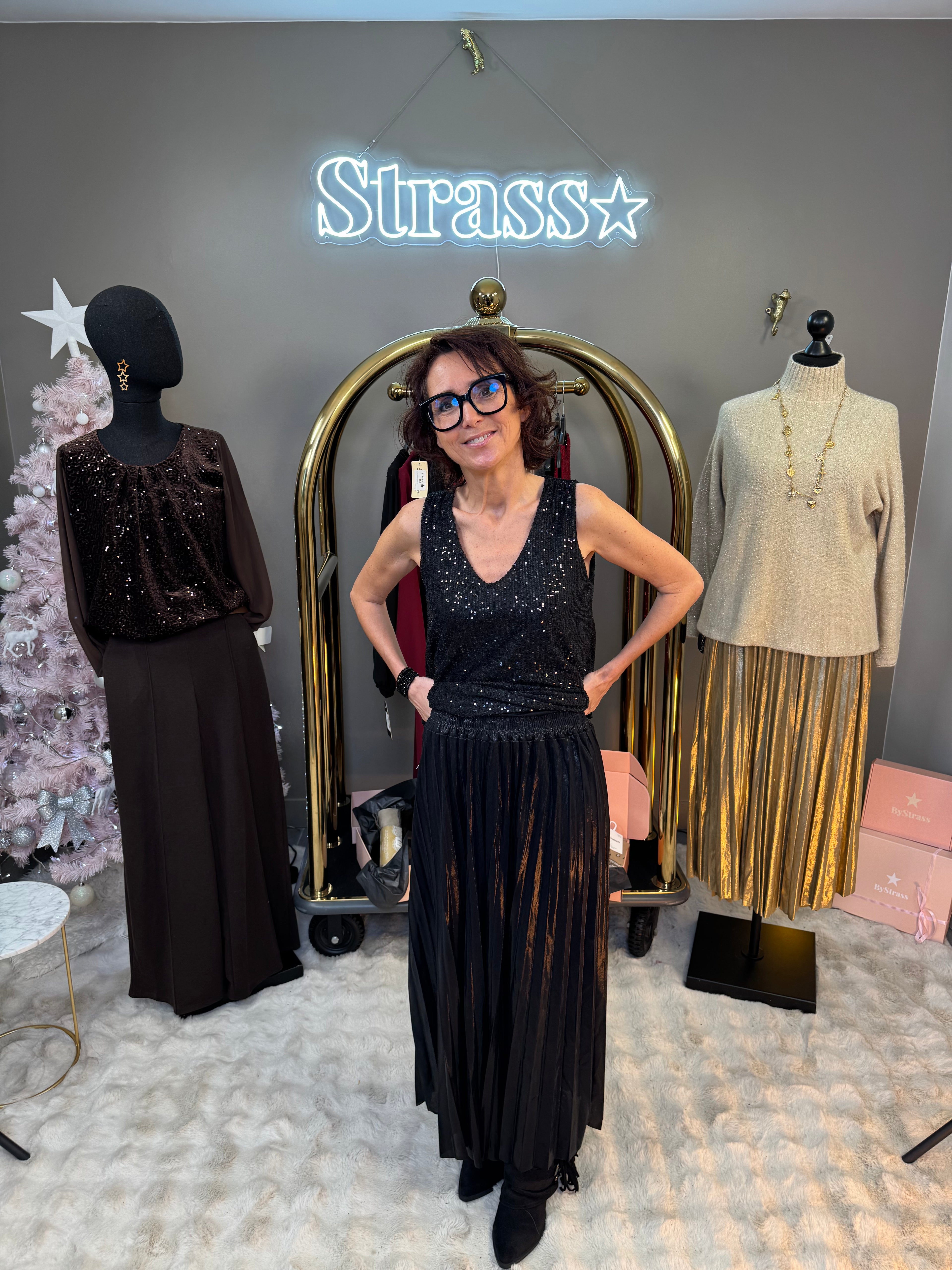 Jupe Plissée Scintillante noire