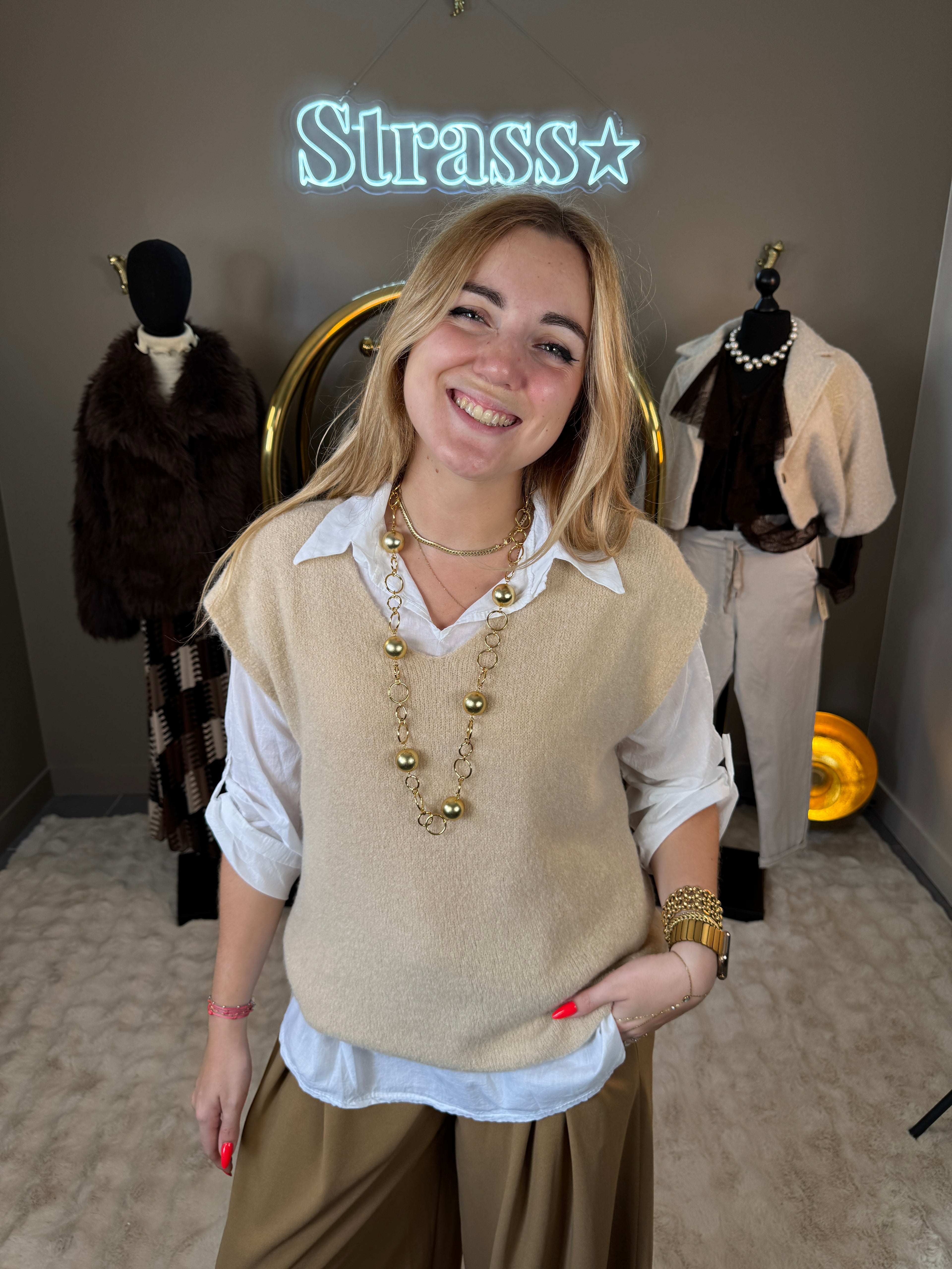 Pull Sur Chemise Beige