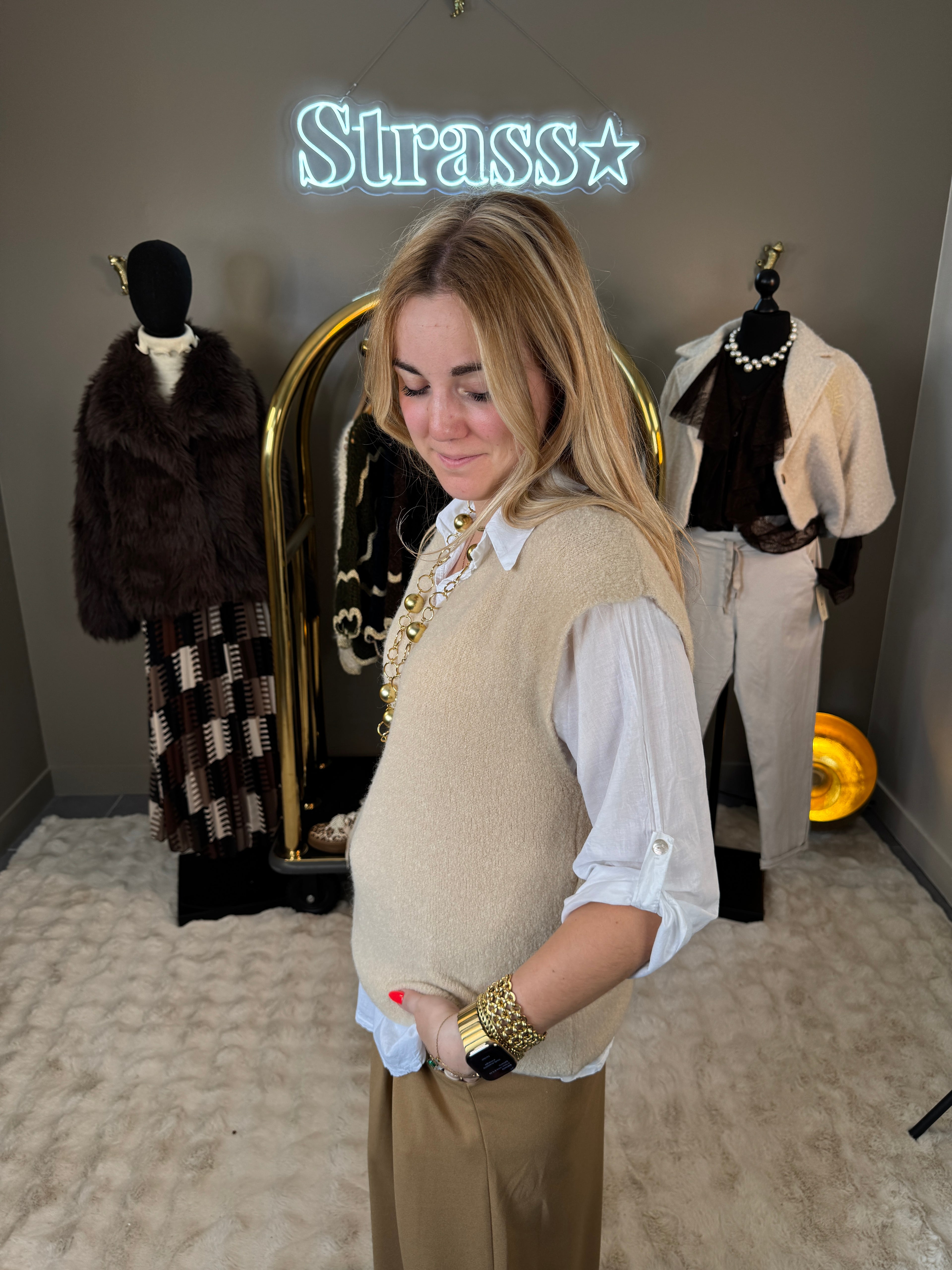 Pull Sur Chemise Beige