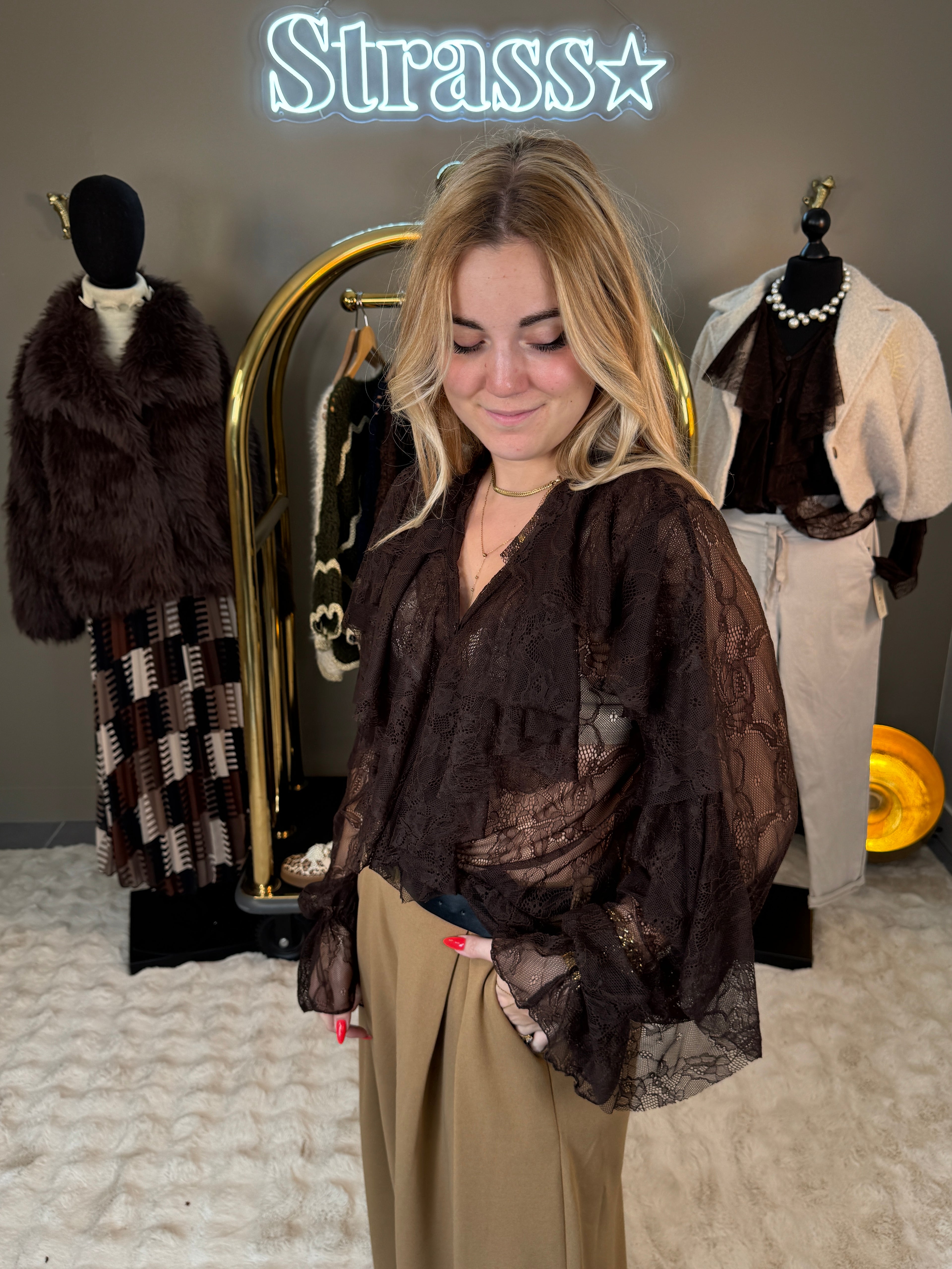 Haut Dentelle Jabot Choco