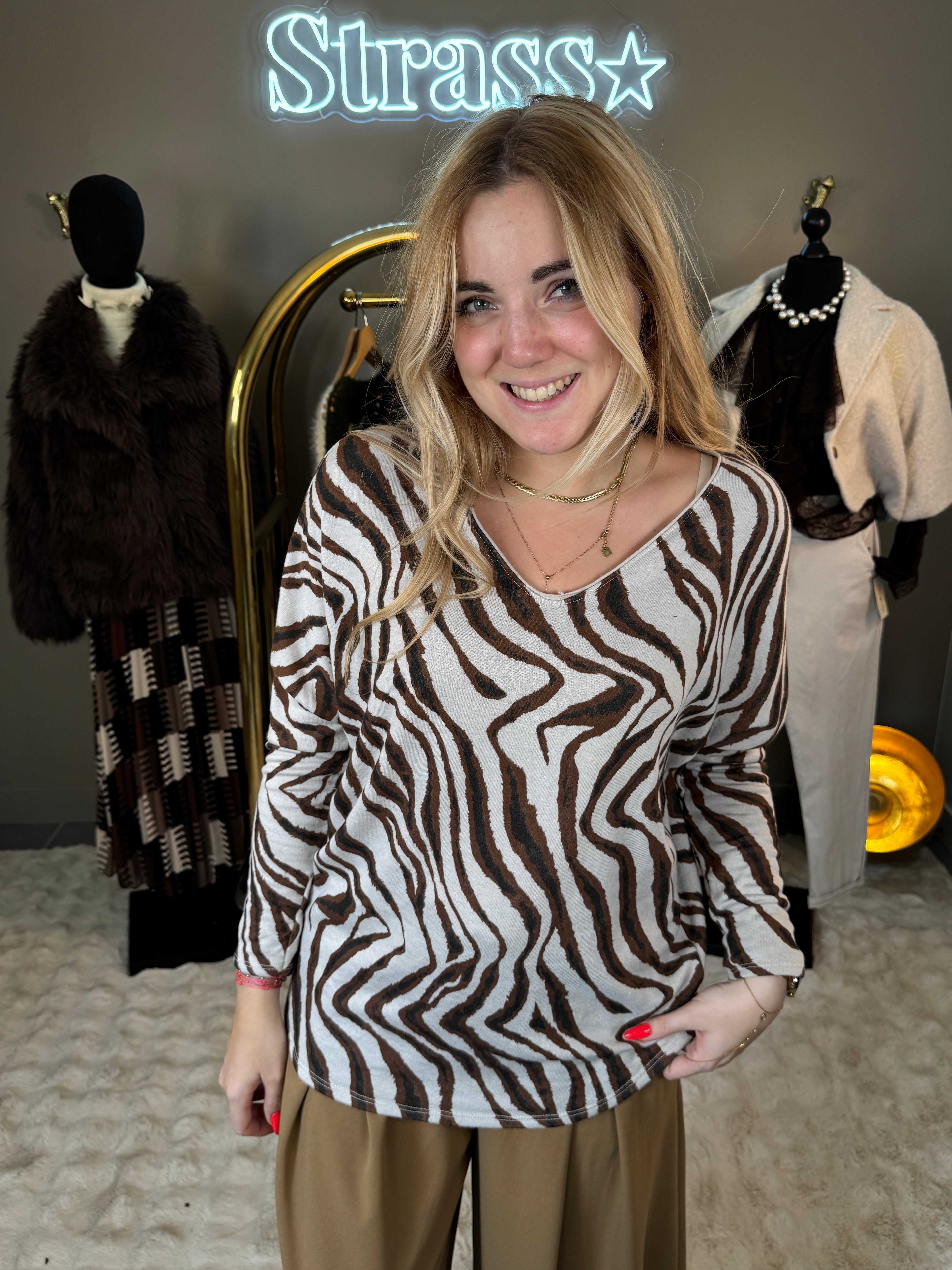 Pull Zèbre Beige