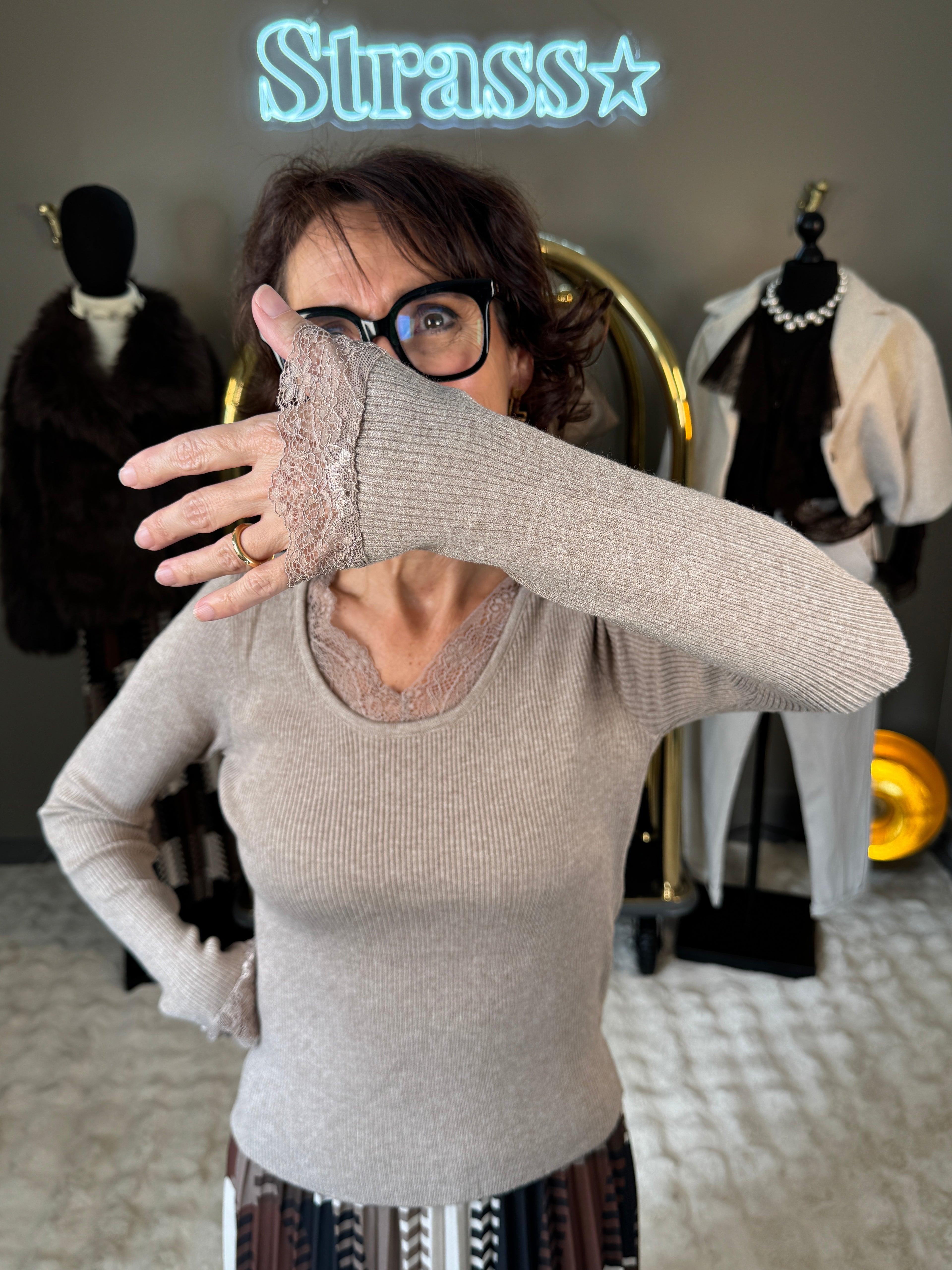Pull Chaussette Dentelle Taupe
