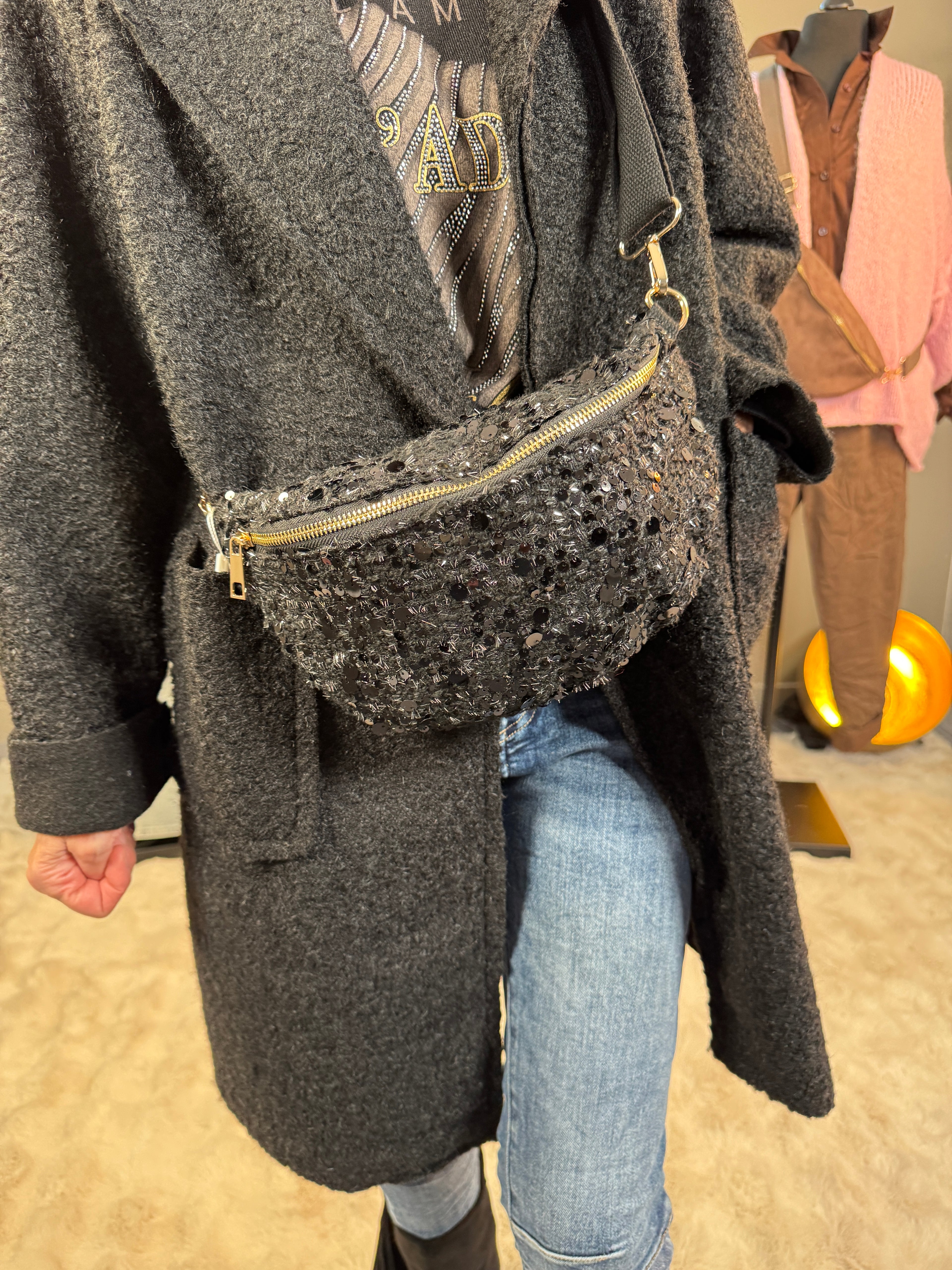 Banane Tweed et Paillettes Noir