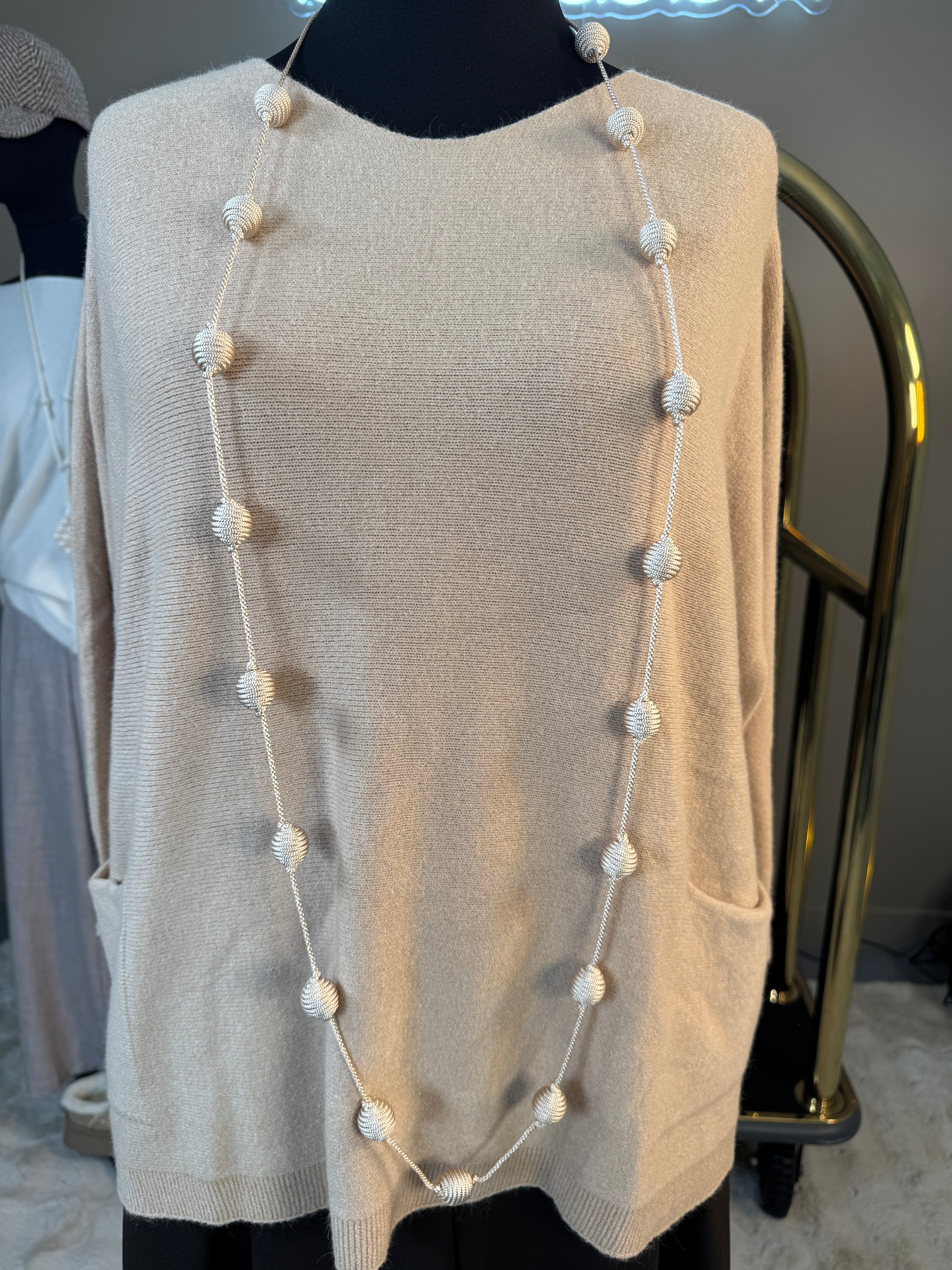 Sautoir Long Marrakech Boules Beige