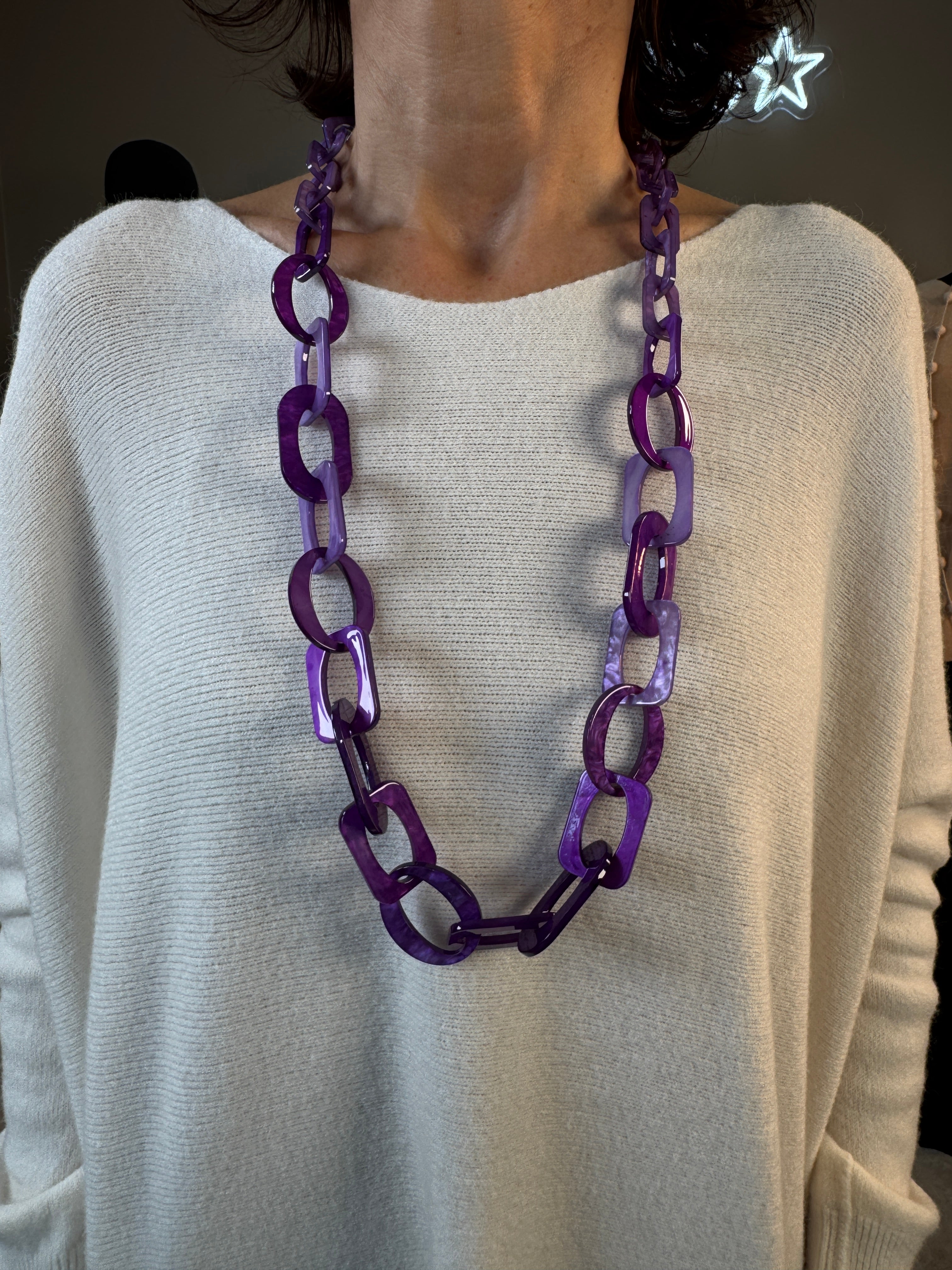 Sautoir Chaine Résine Violet