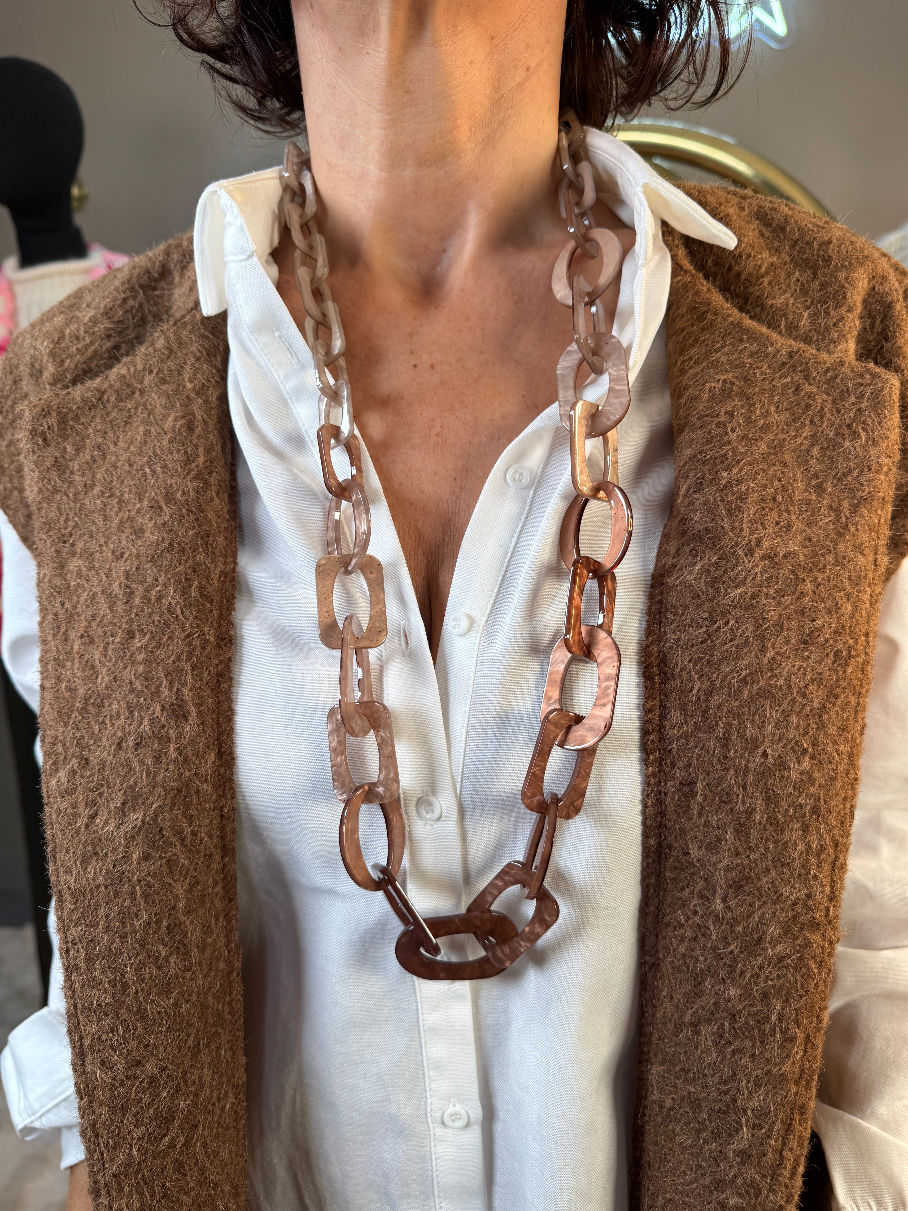 Sautoir Chaine Résine Taupe