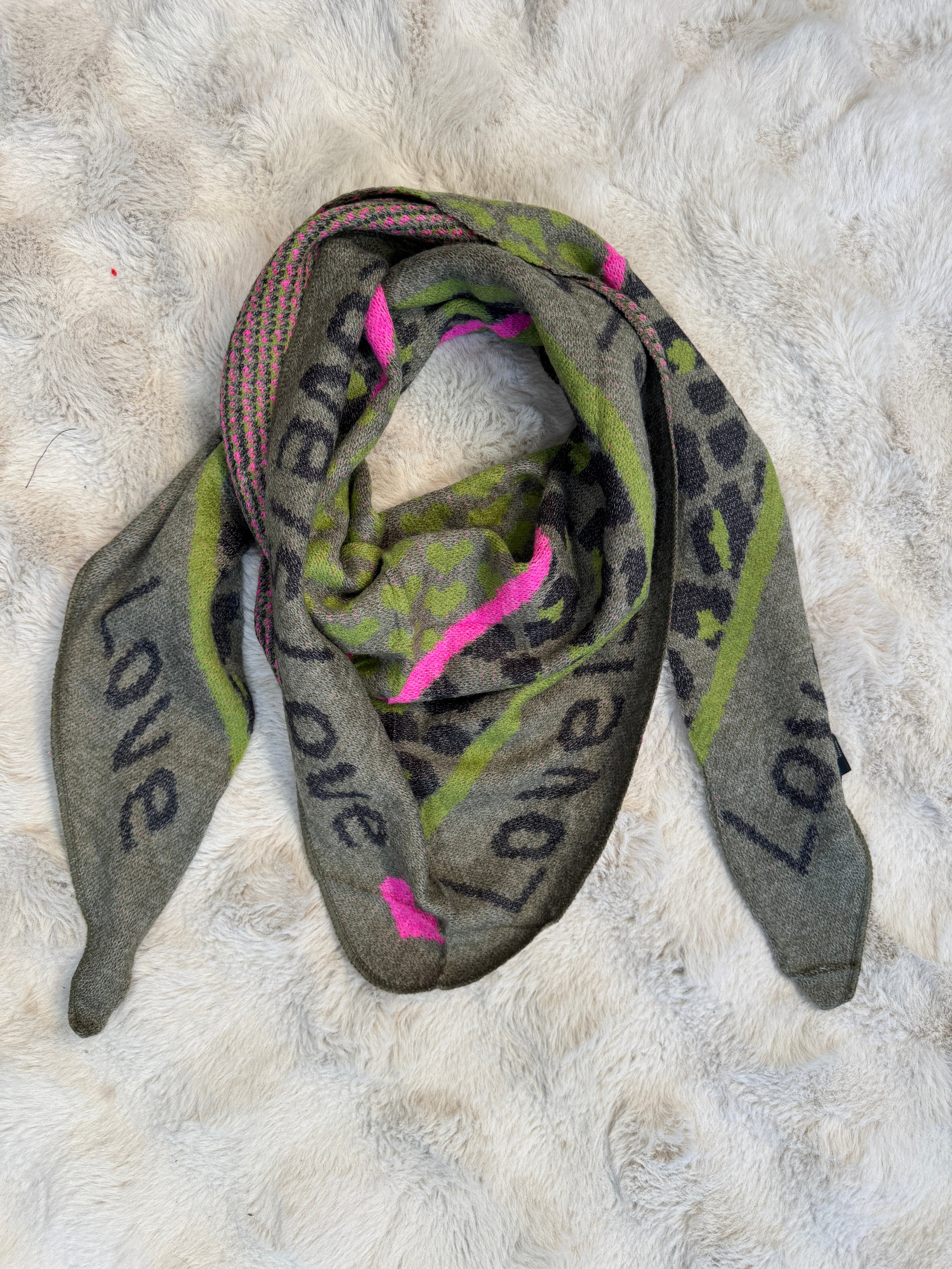 Écharpe Love Is Love Kaki et Fuschia