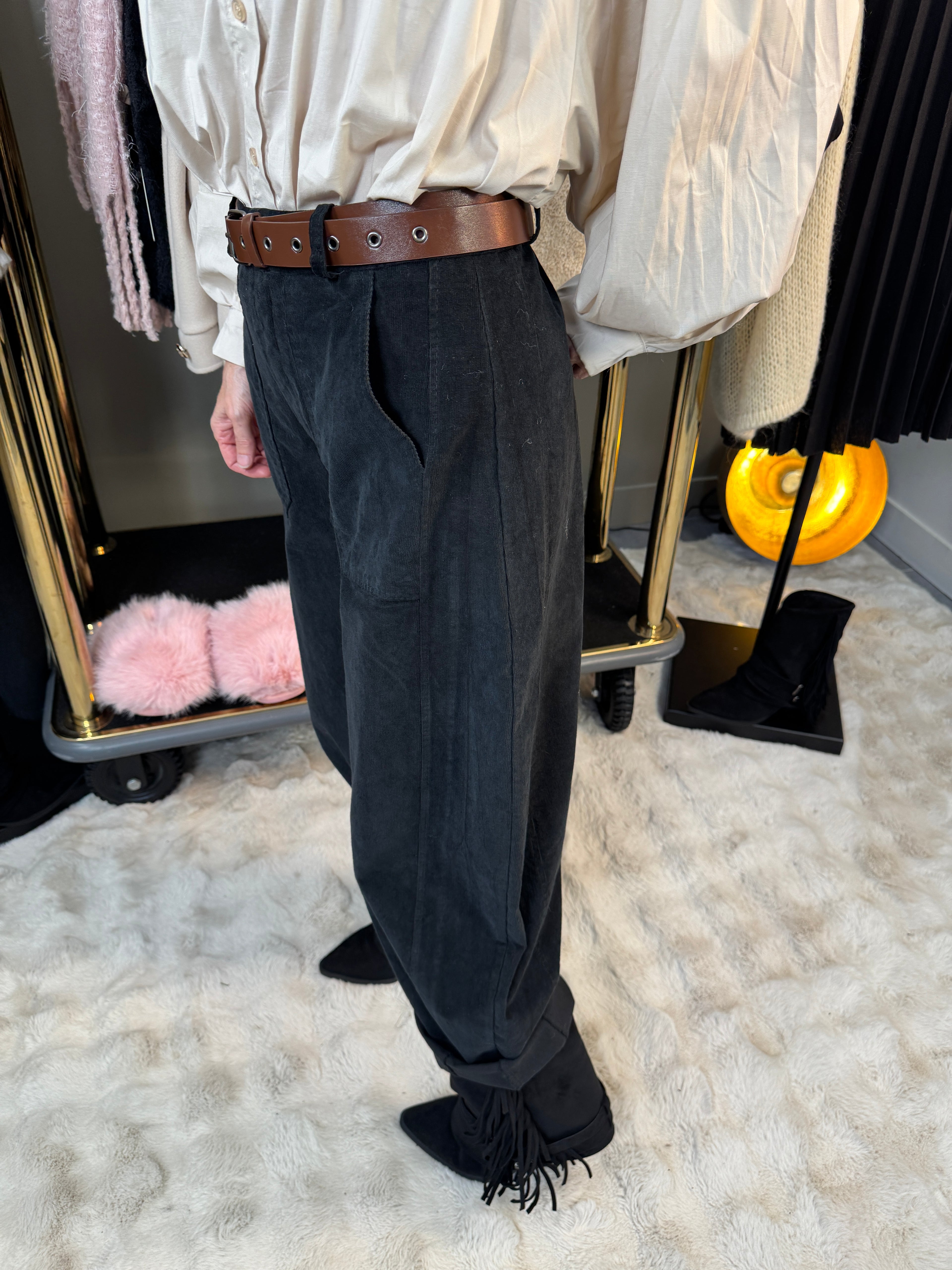 Pantalon Bulle Velours Noir