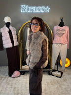 Gilet Sans Manche Jerry Fausse Fourrure Taupe