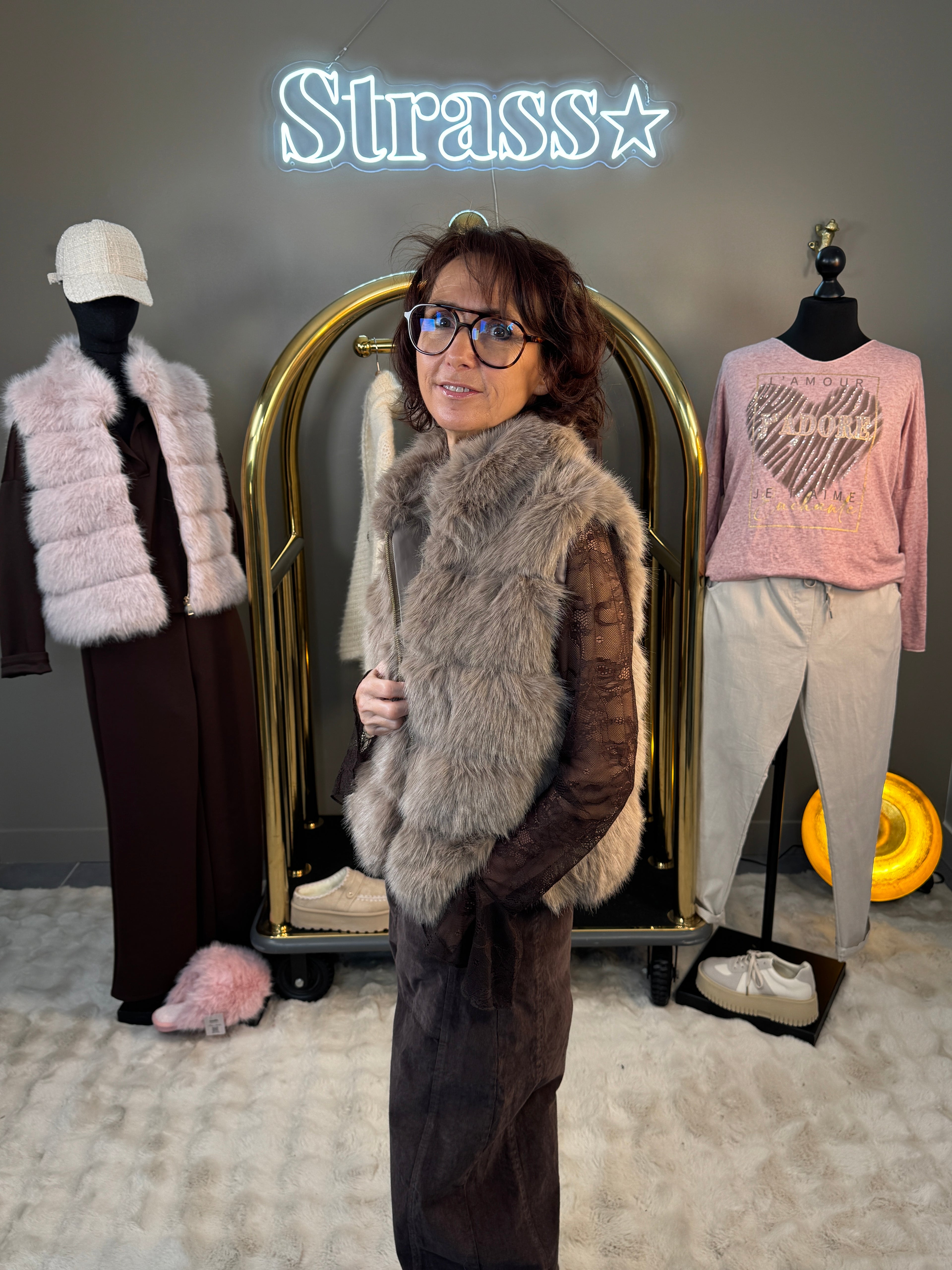 Gilet Sans Manche Jerry Fausse Fourrure Taupe