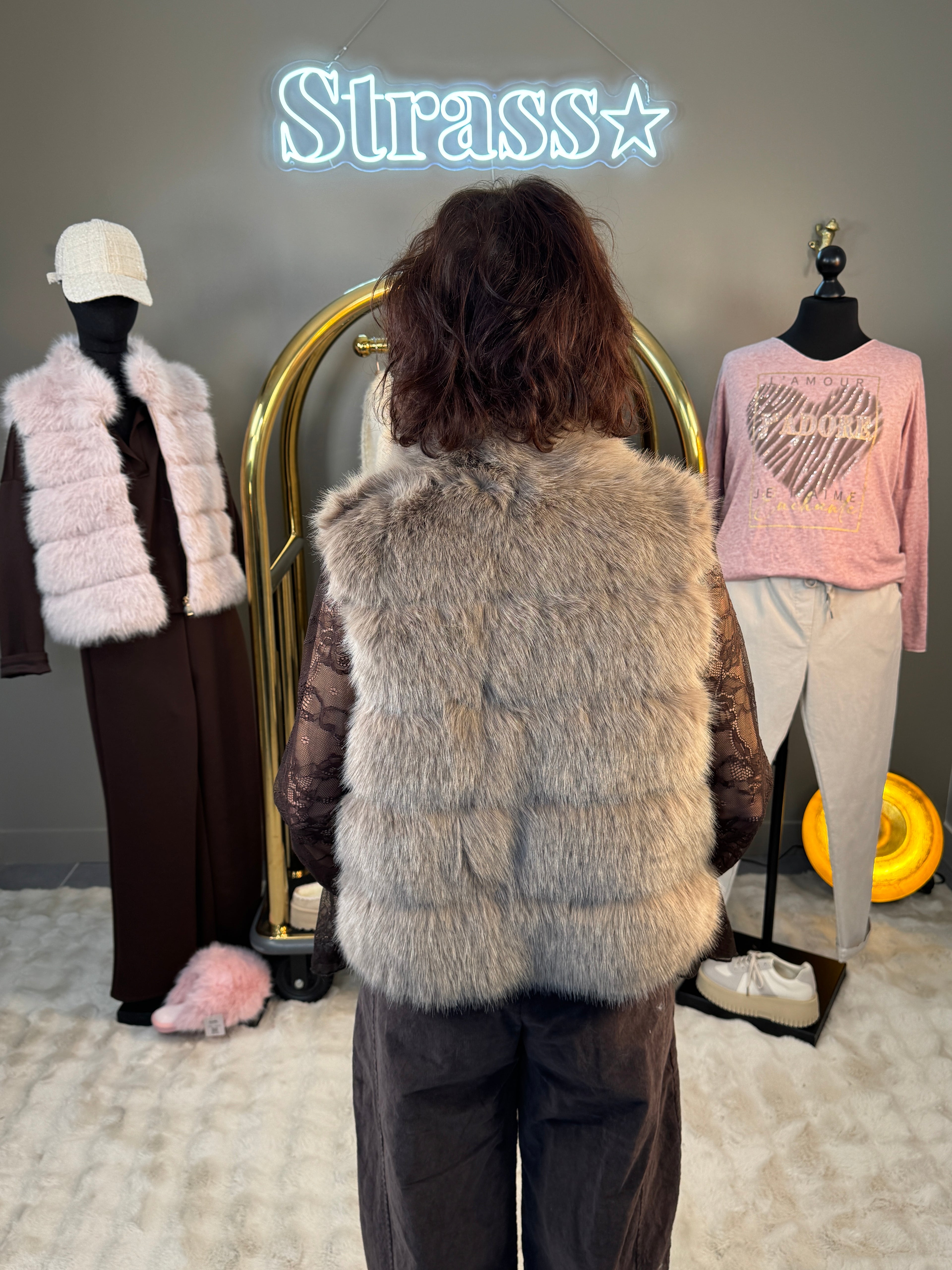 Gilet Sans Manche Jerry Fausse Fourrure Taupe