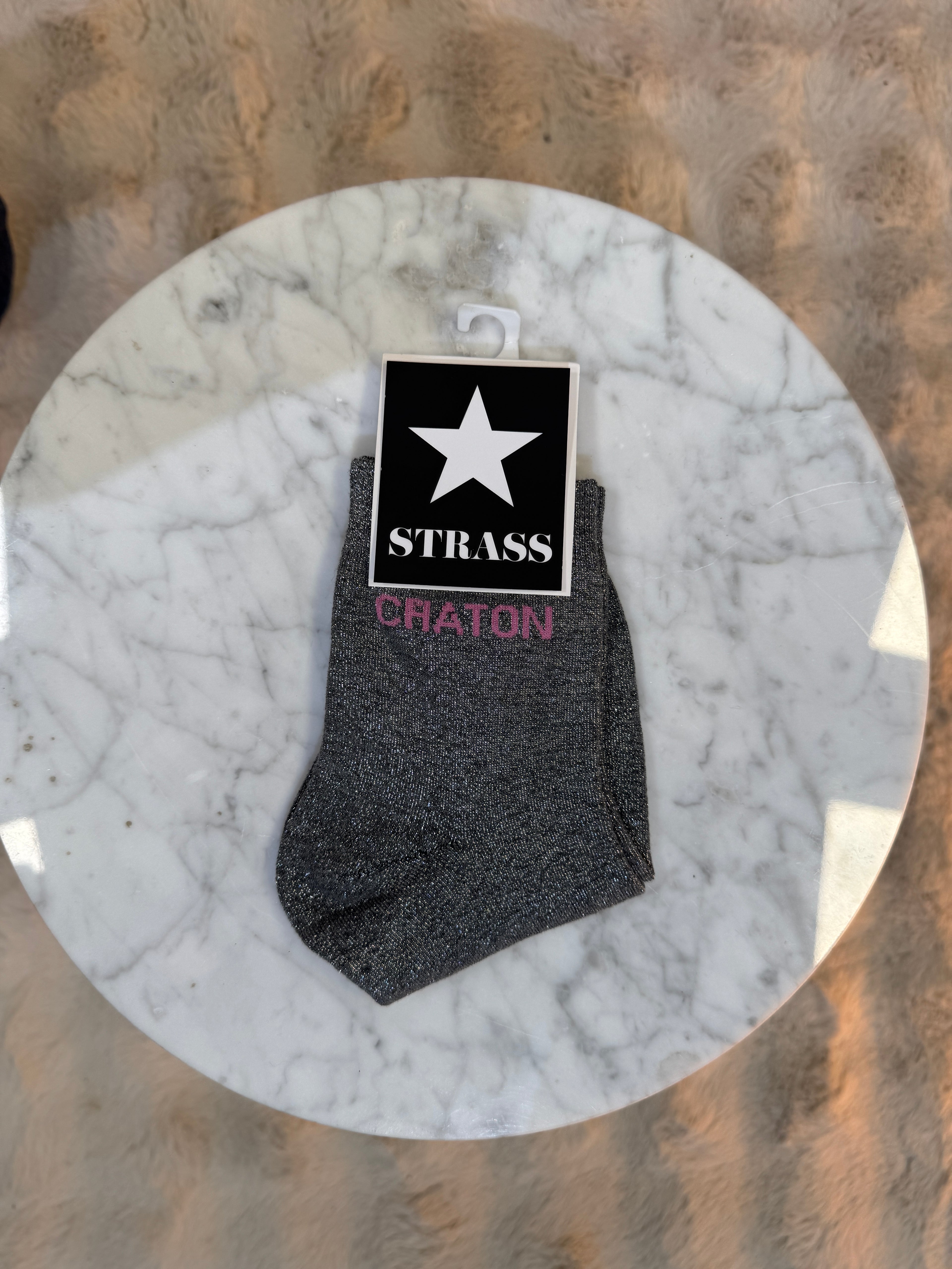 Chaussettes Chaton argent écriture Rose