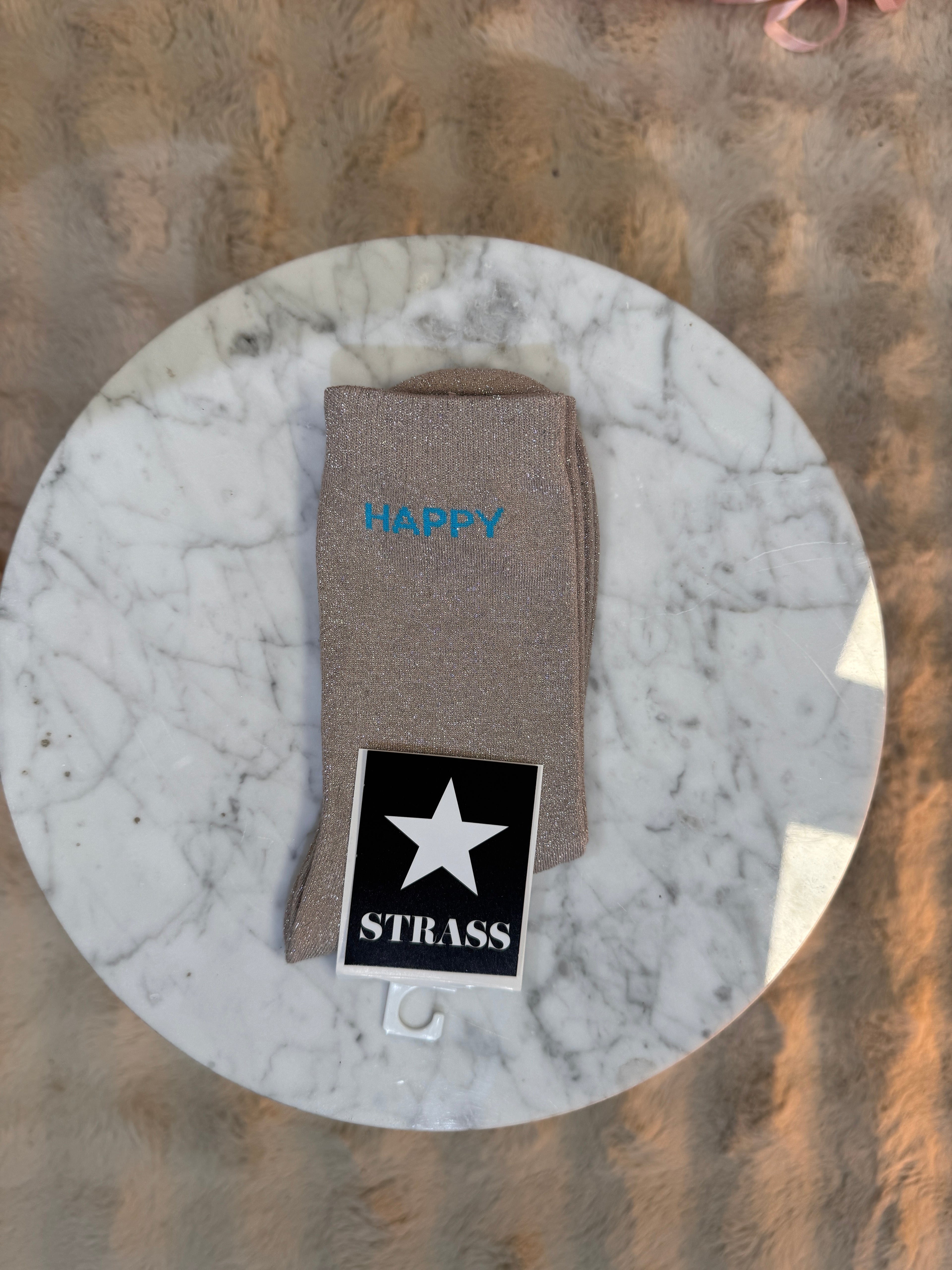 Chaussettes Happy Argent écriture Bleu