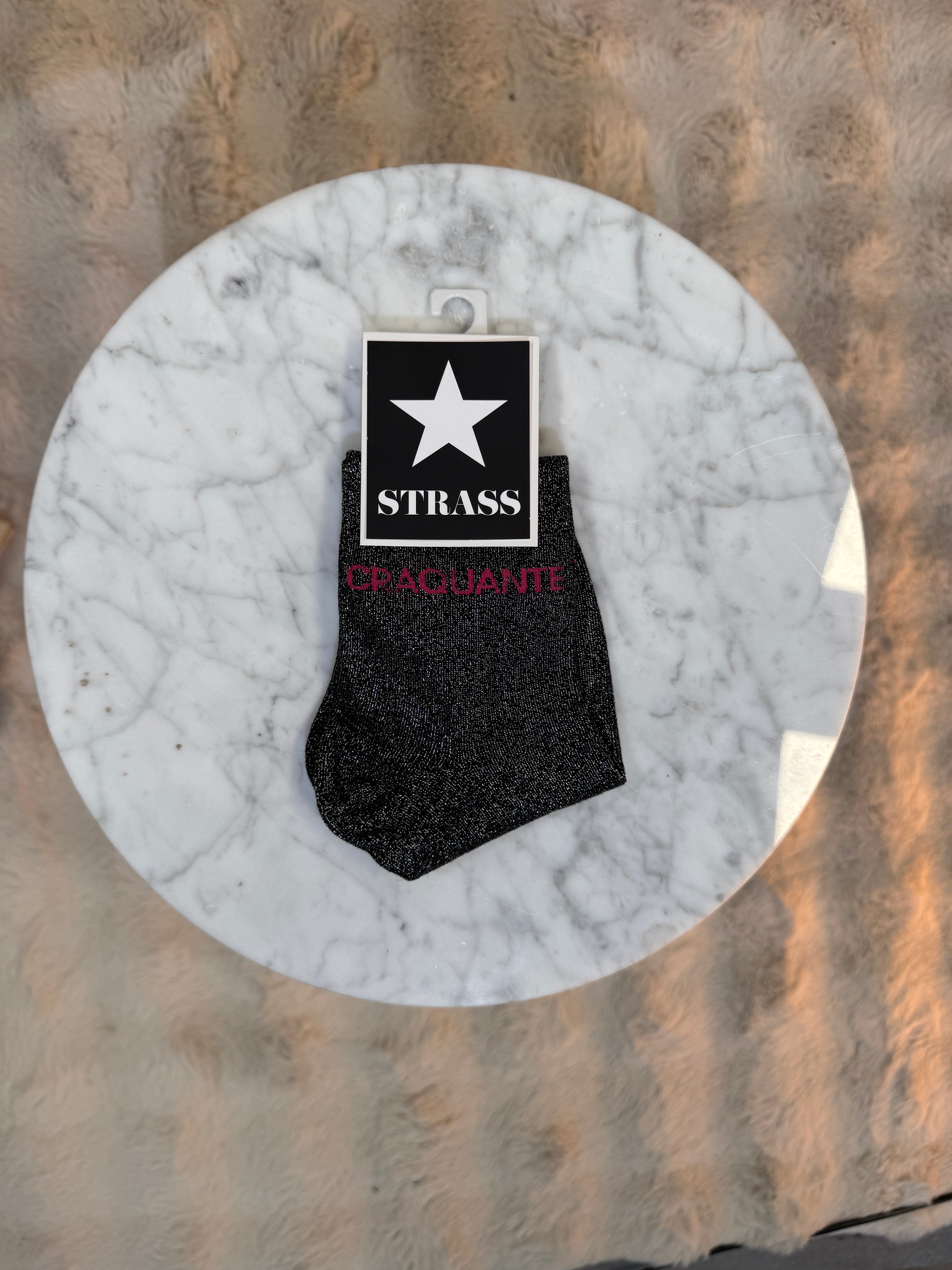 Chaussettes Craquante Argent écriture Rose