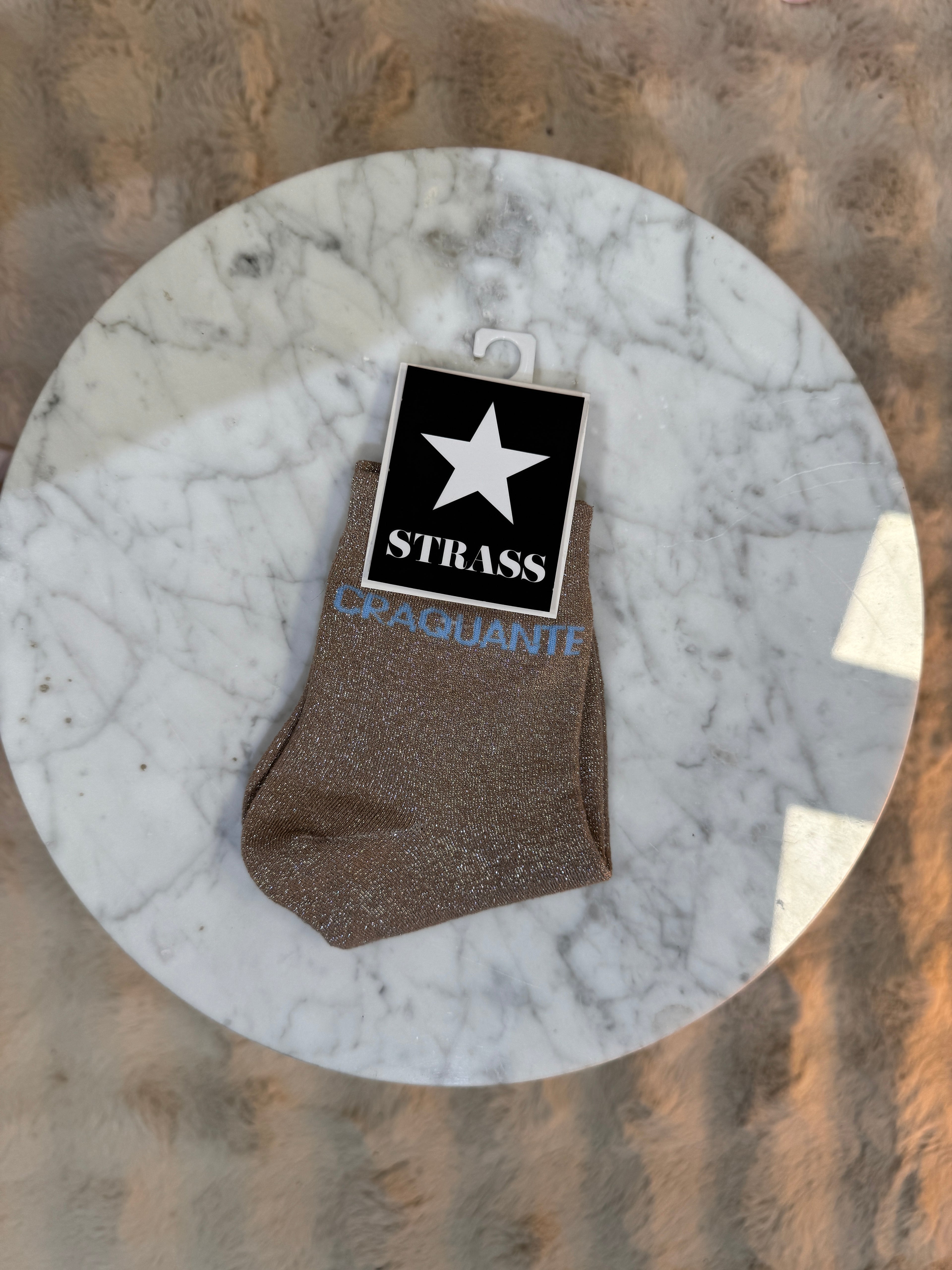 Chaussettes Craquante Beige écriture Bleu