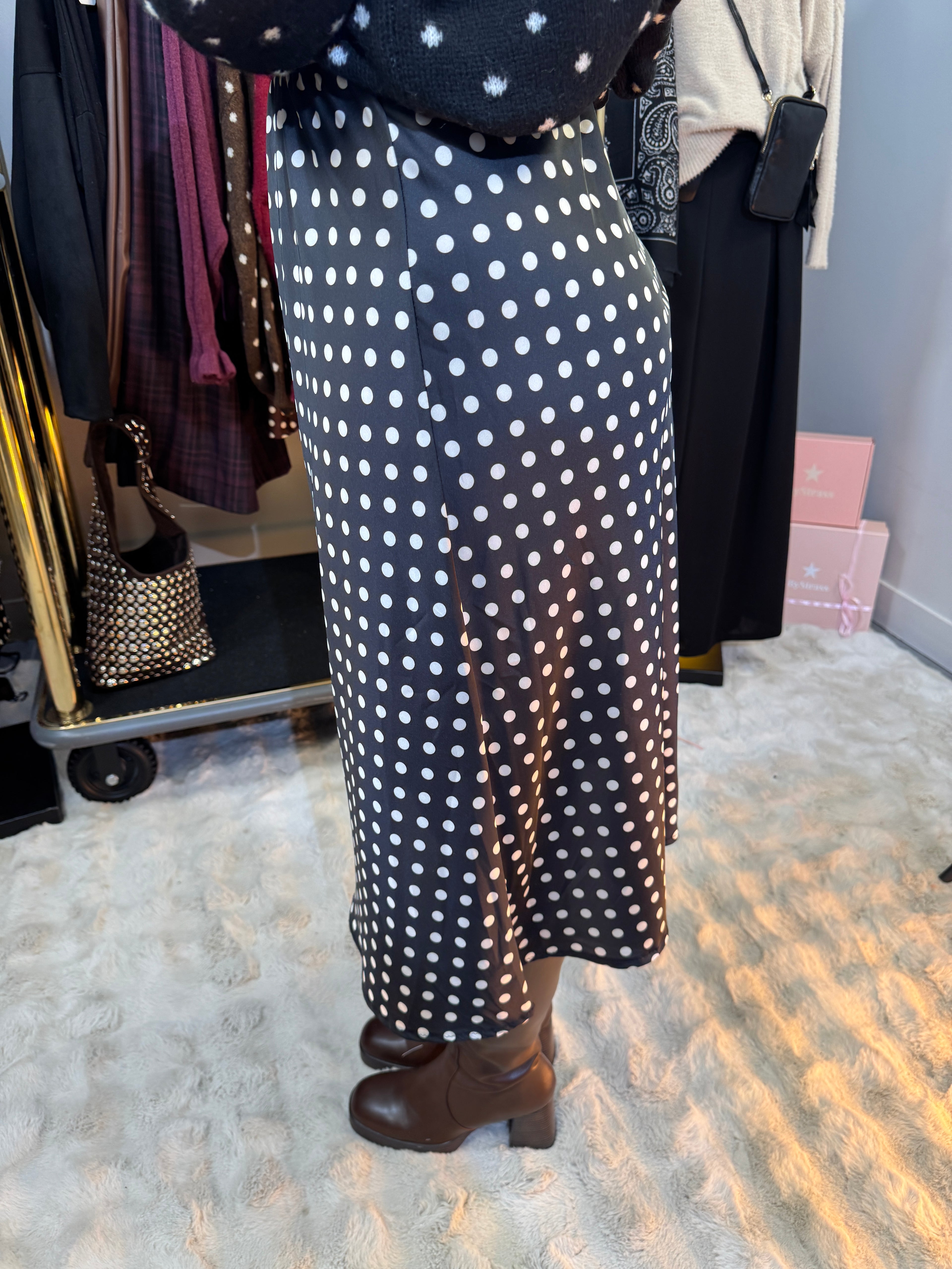 Jupe Satin Petits Pois Noir