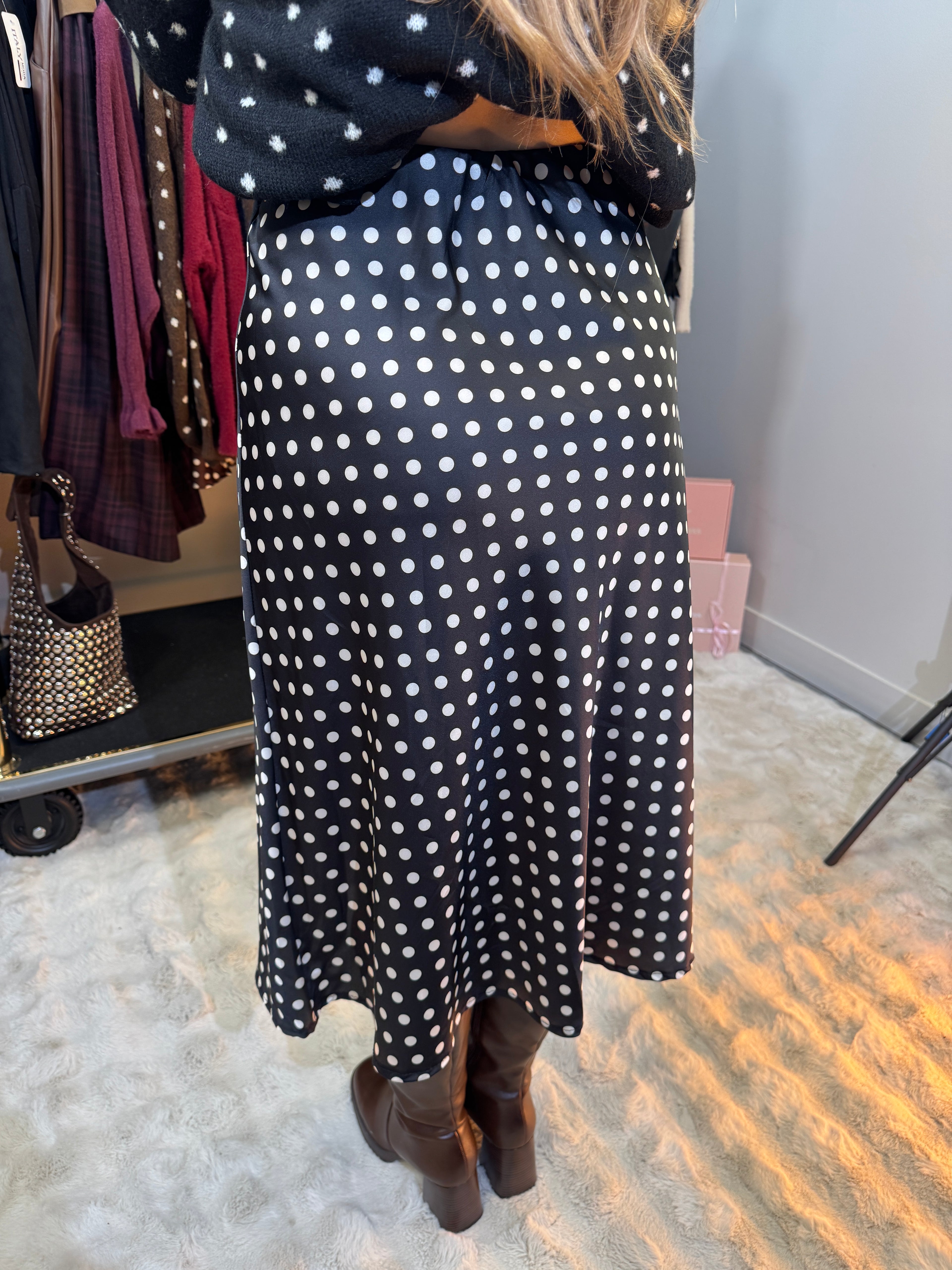 Jupe Satin Petits Pois Noir