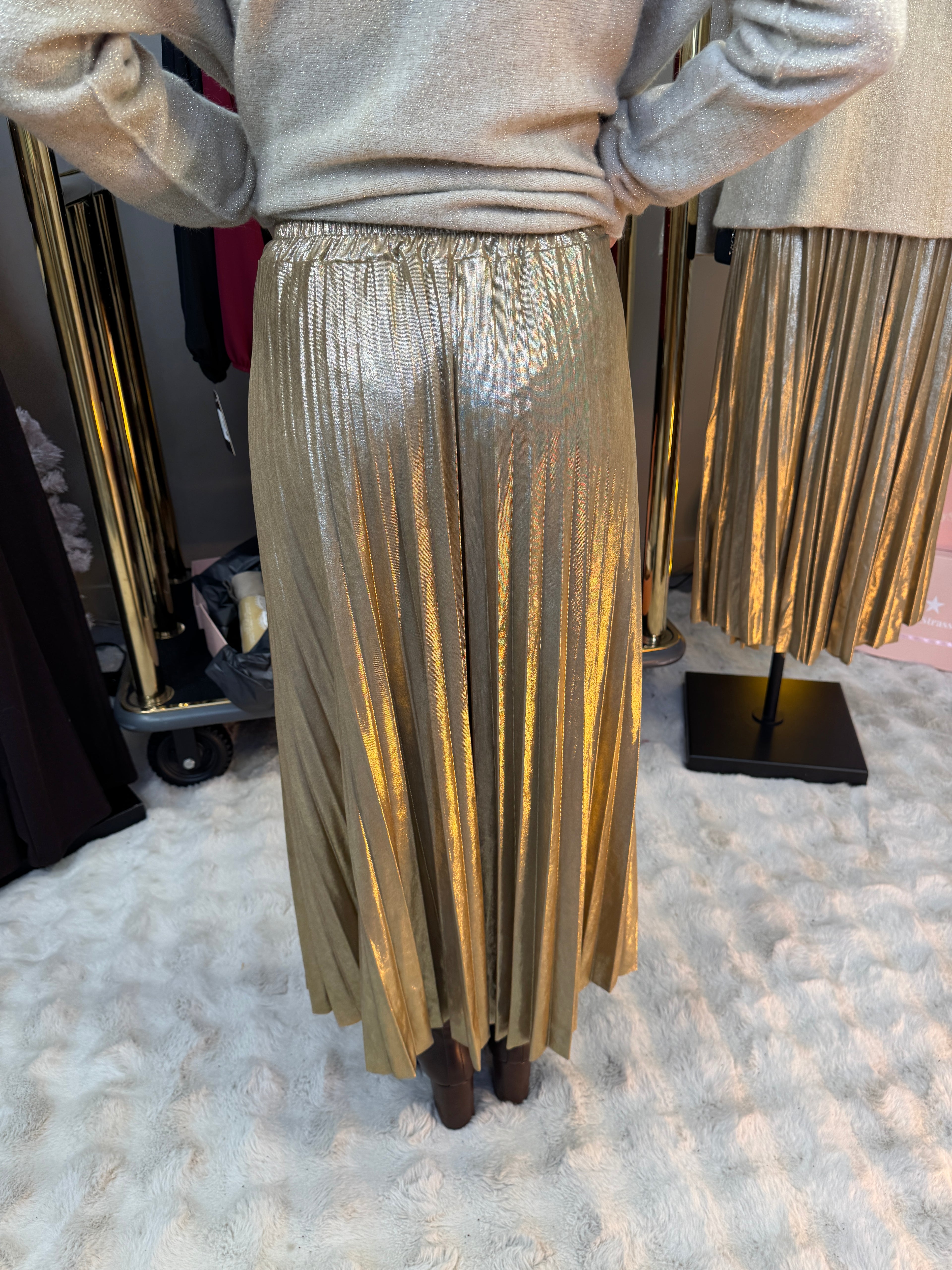 Jupe Plissée Scintillante Doré