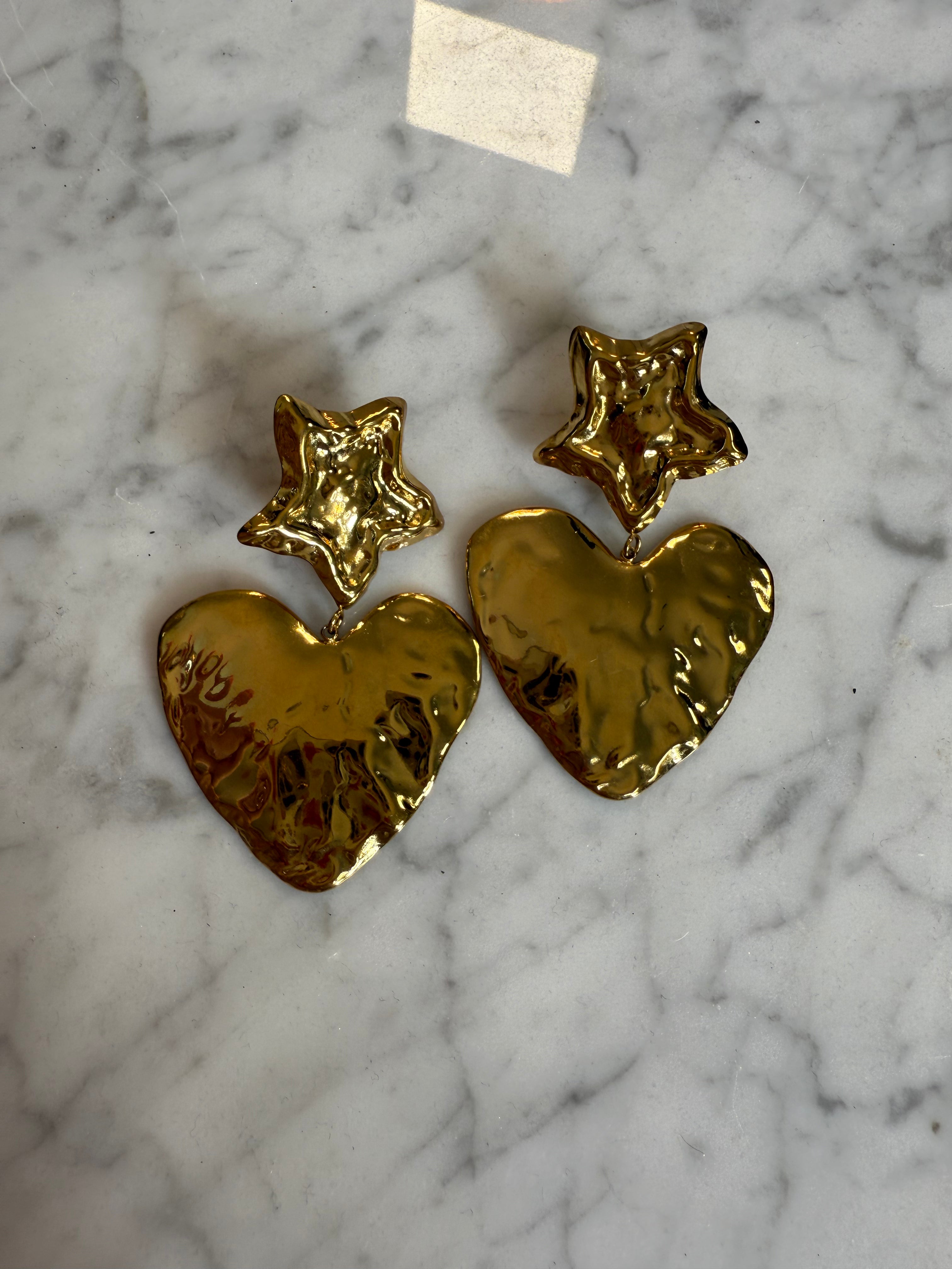 Boucles d'oreilles Coeur Étoile Dorées