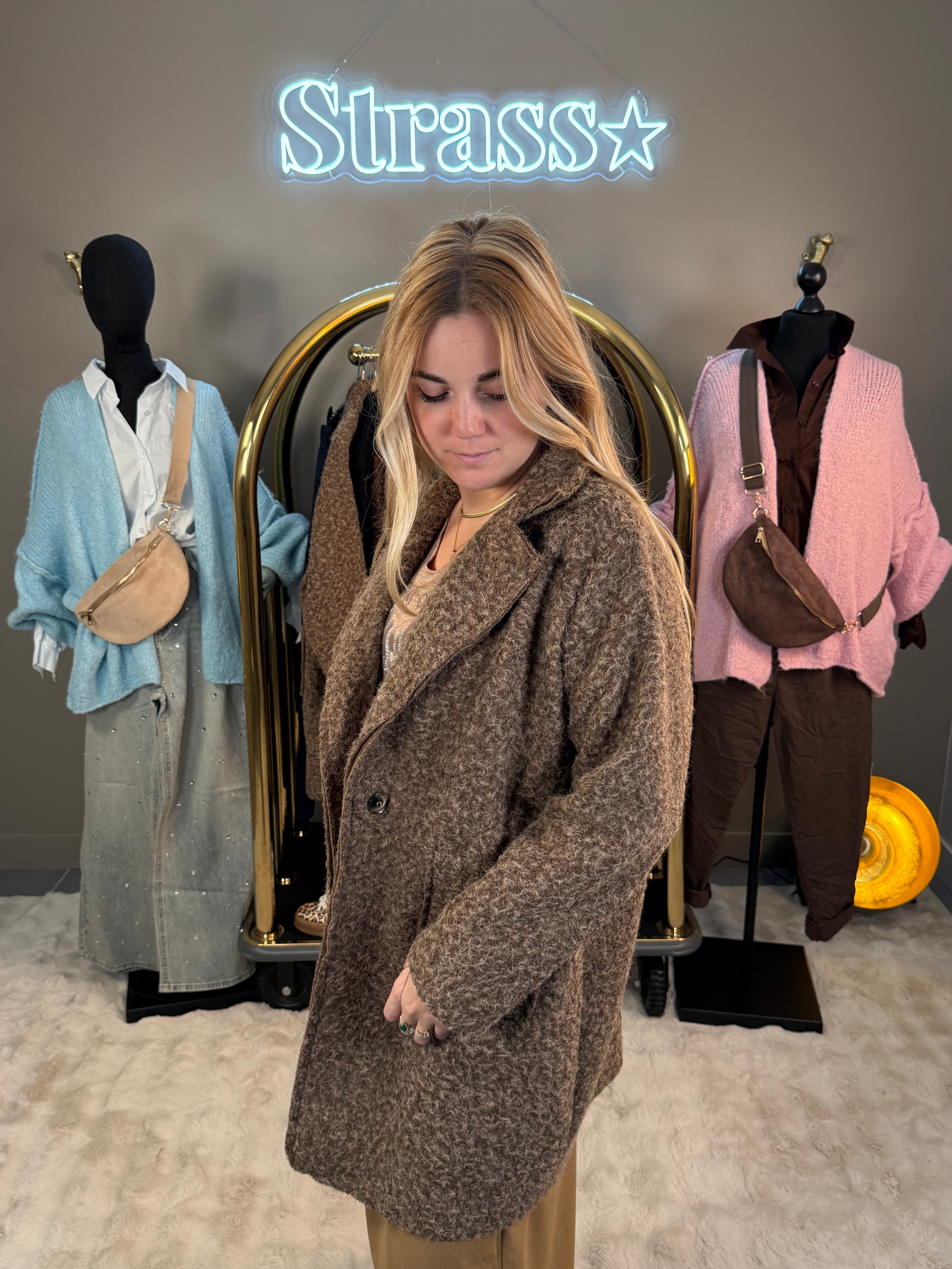 Manteau Laine Rase Choco Clair