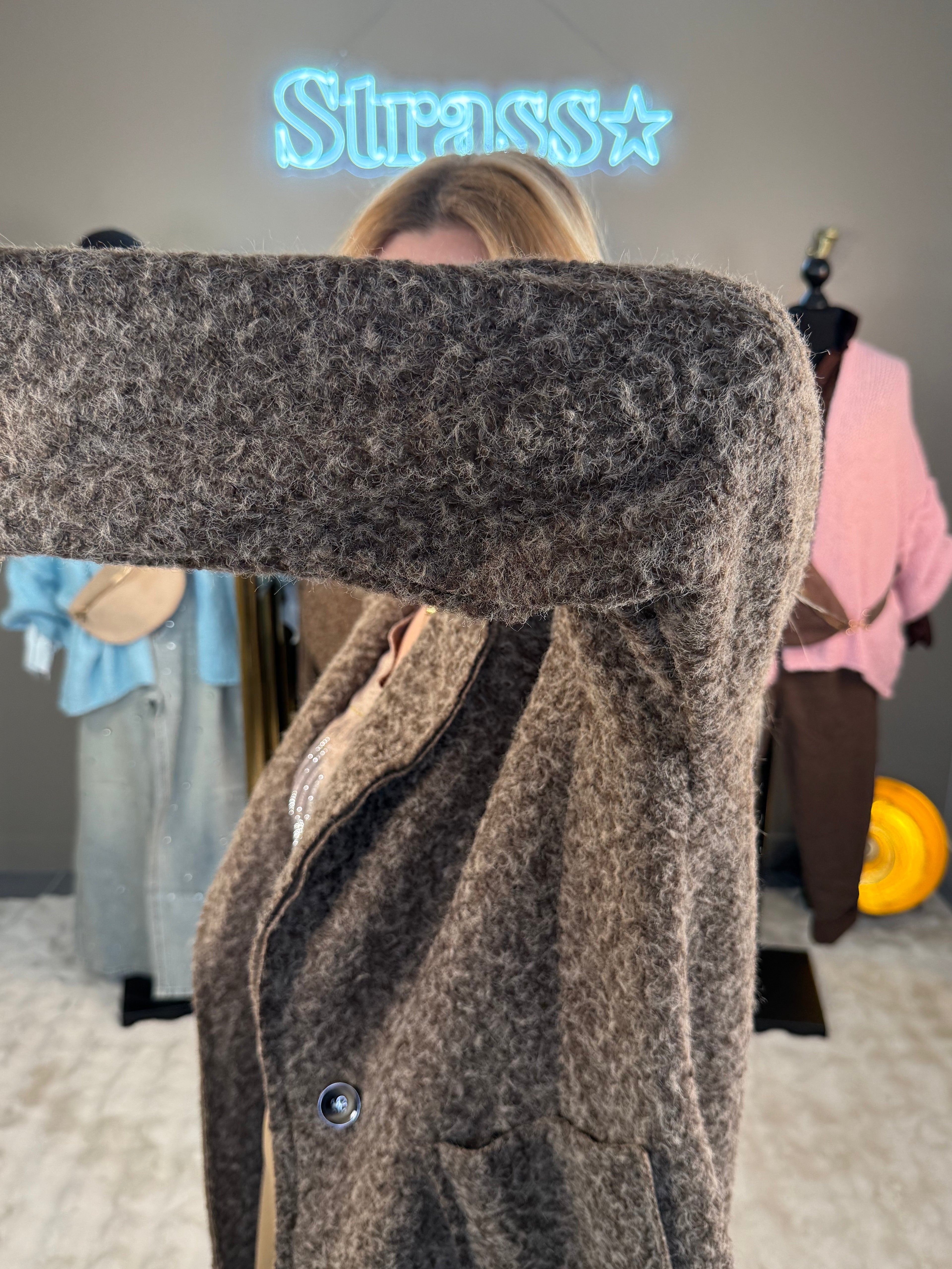 Manteau Laine Rase Choco Clair