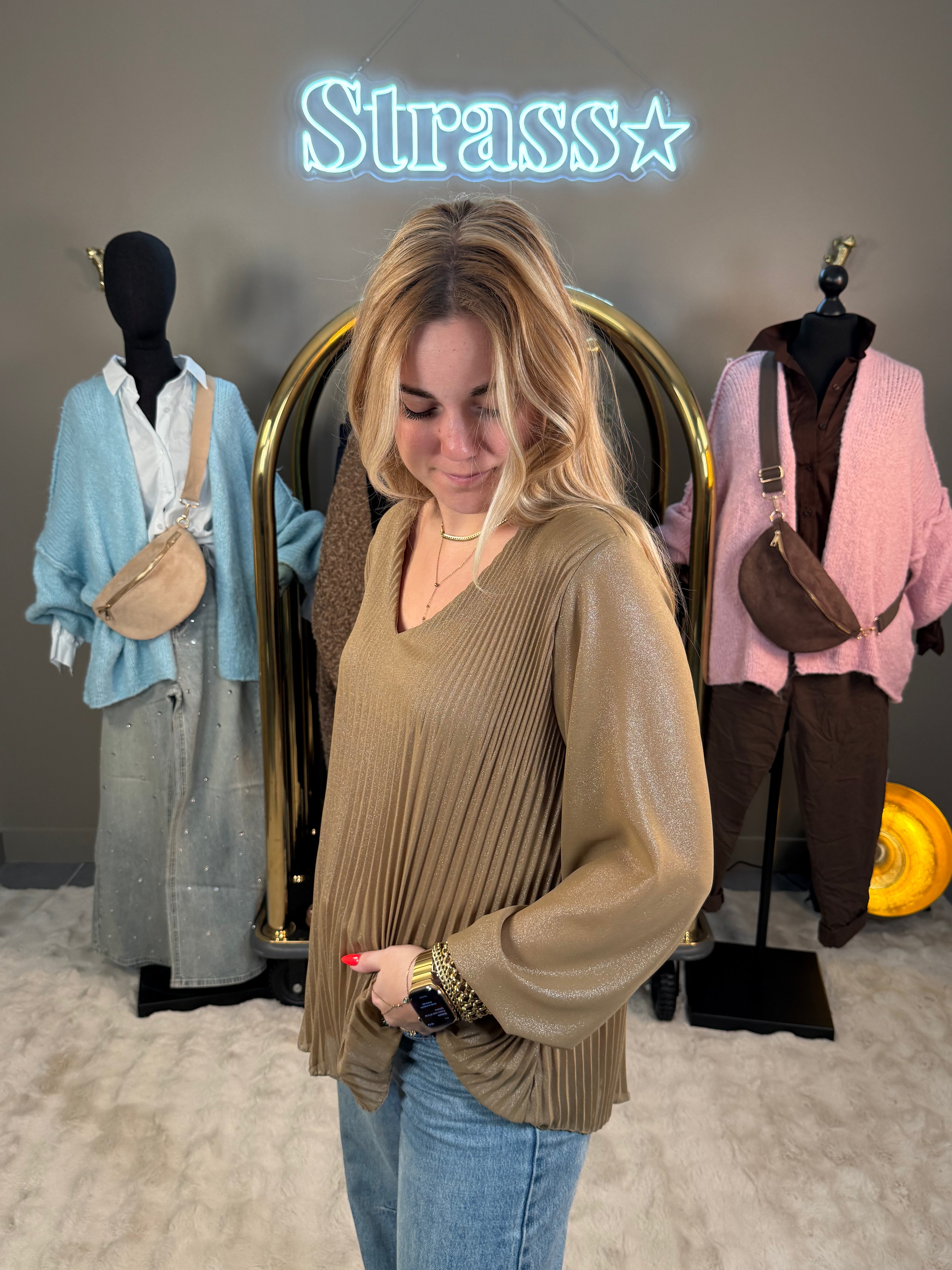 Haut Plissé Brillant Camel