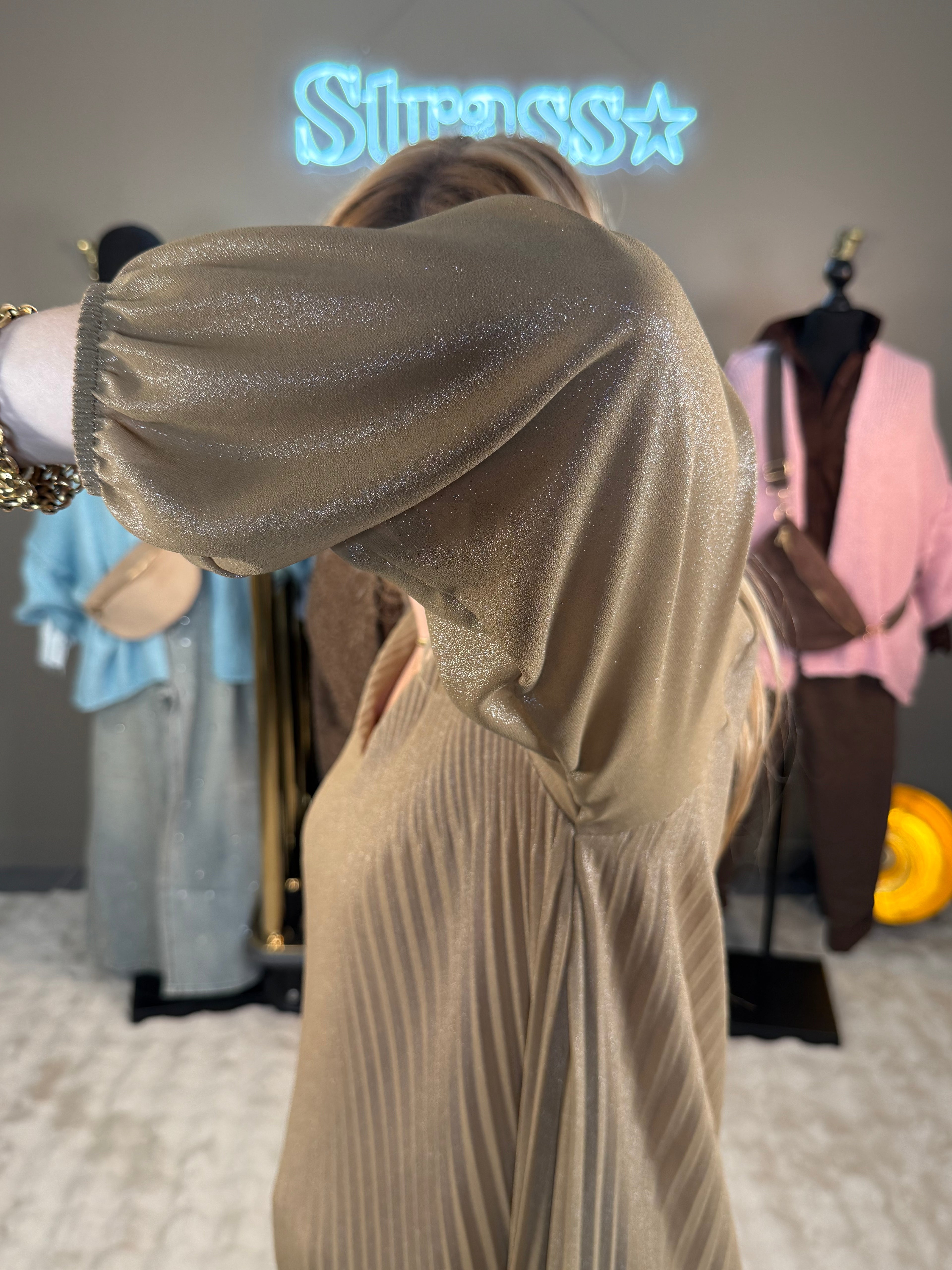 Haut Plissé Brillant Camel