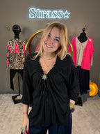Blouse Froncée Soleil Noir