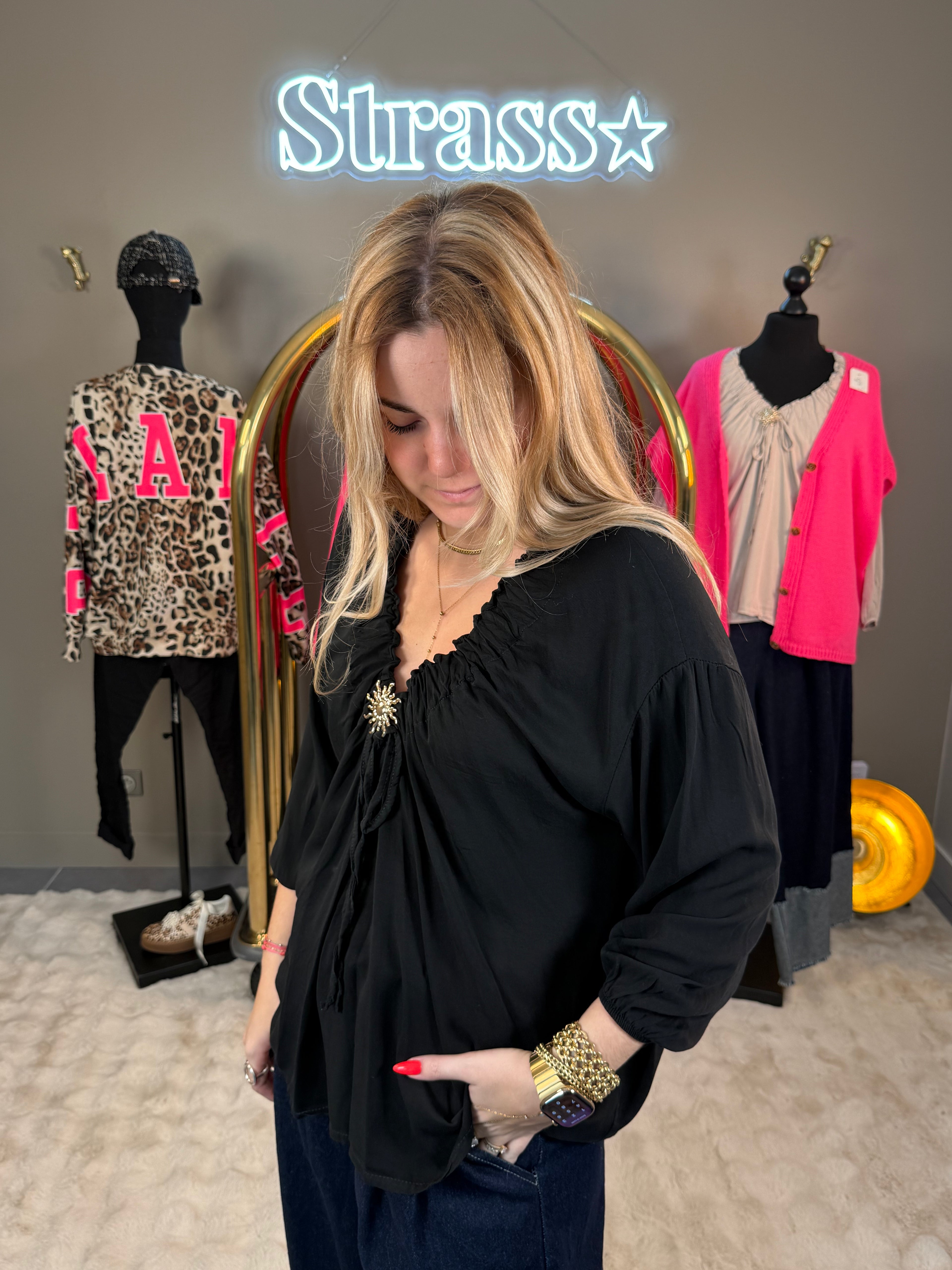 Blouse Froncée Soleil Noir