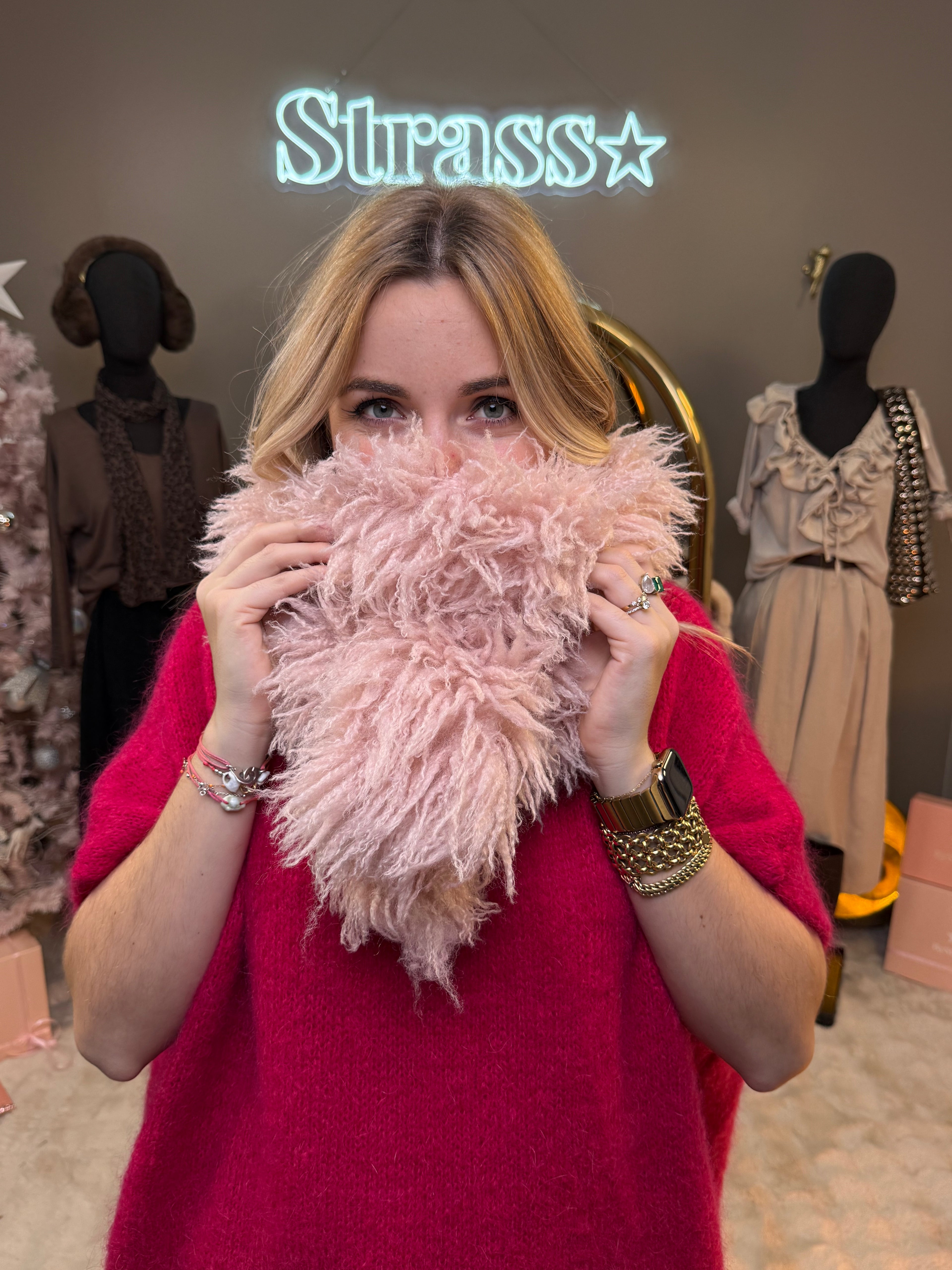 Écharpe Faux Mouton Rose